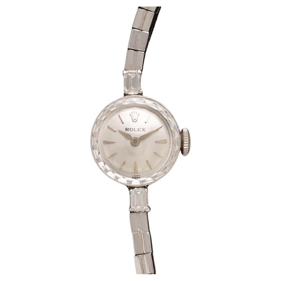1960
s Rolex Ladies Dress Watch with Bracelet - 14K White Gold 
Diamonds For Sale