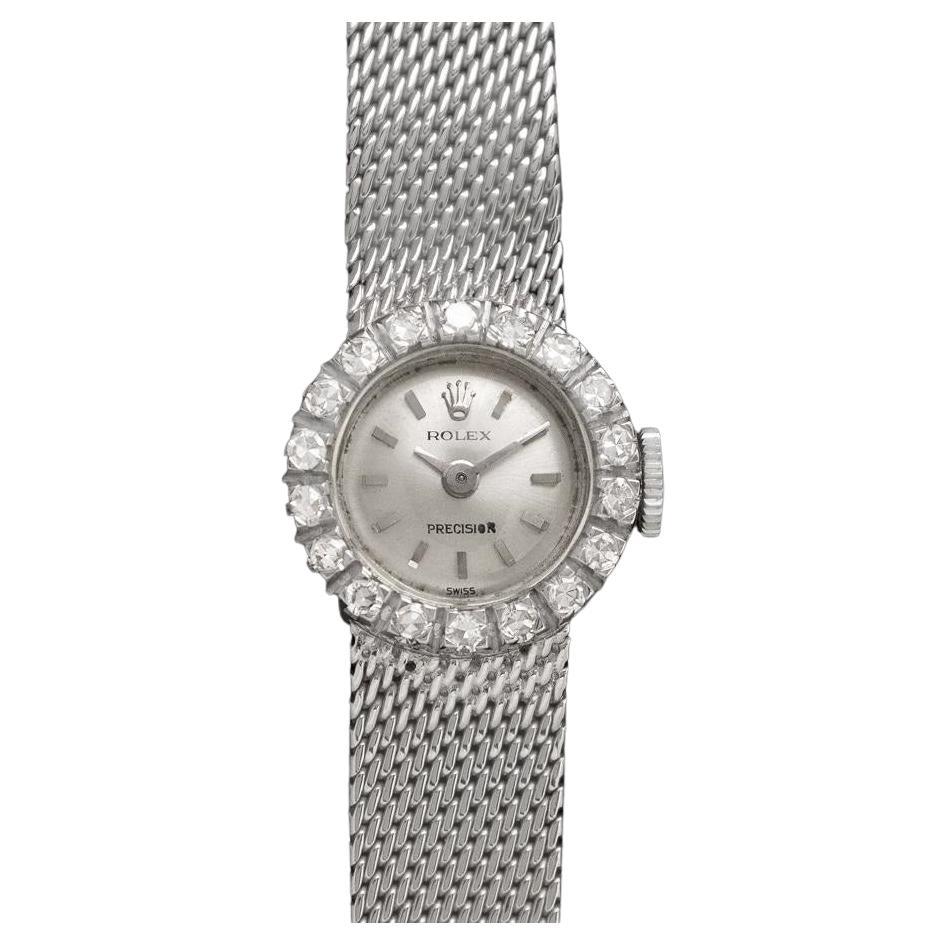 Reloj de cóctel Rolex 1960 Vintage para señora - Oro blanco de 18 quilates y diamantes en venta