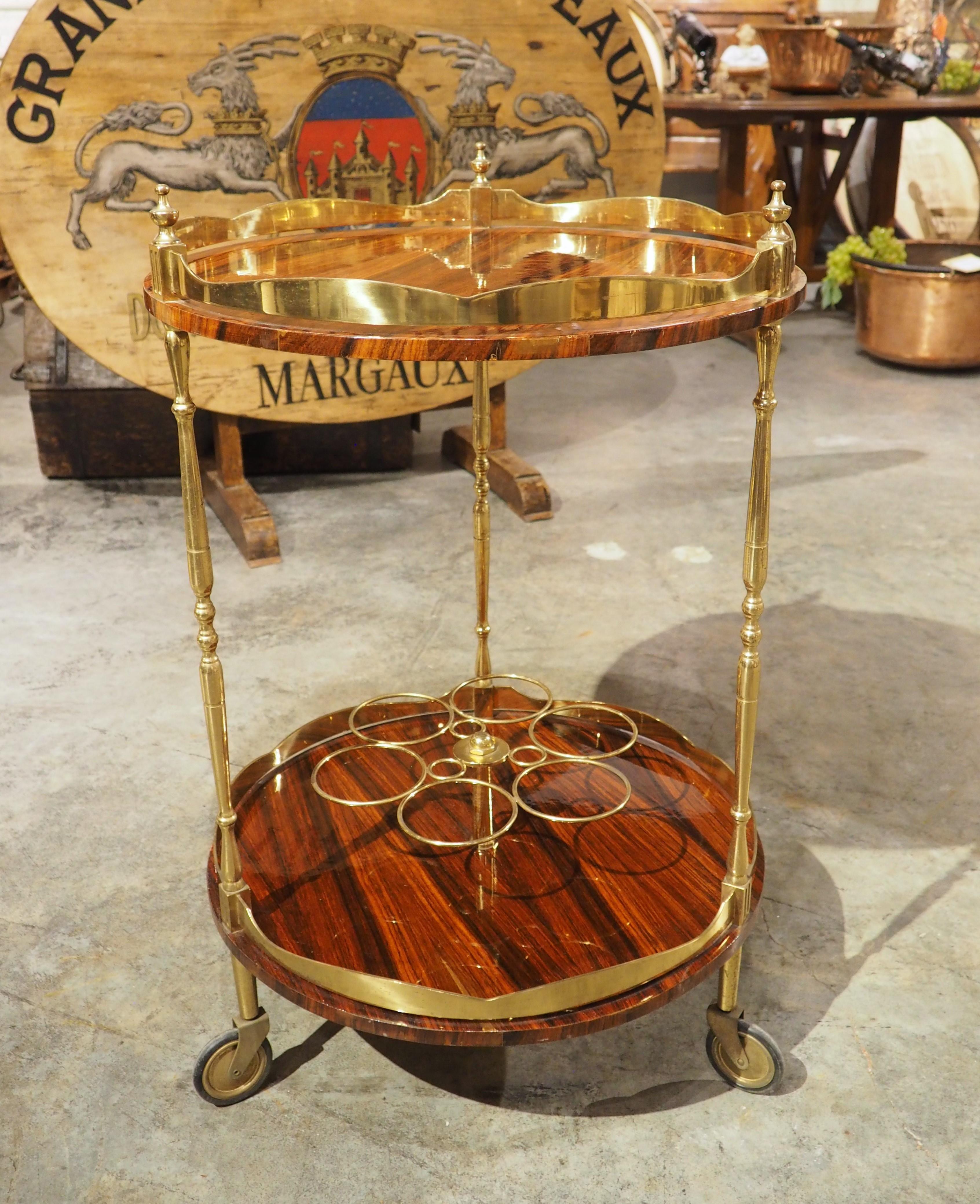 1960s Rolling 2-Level Italian Bar Cart with 6 Bottle Holder 9