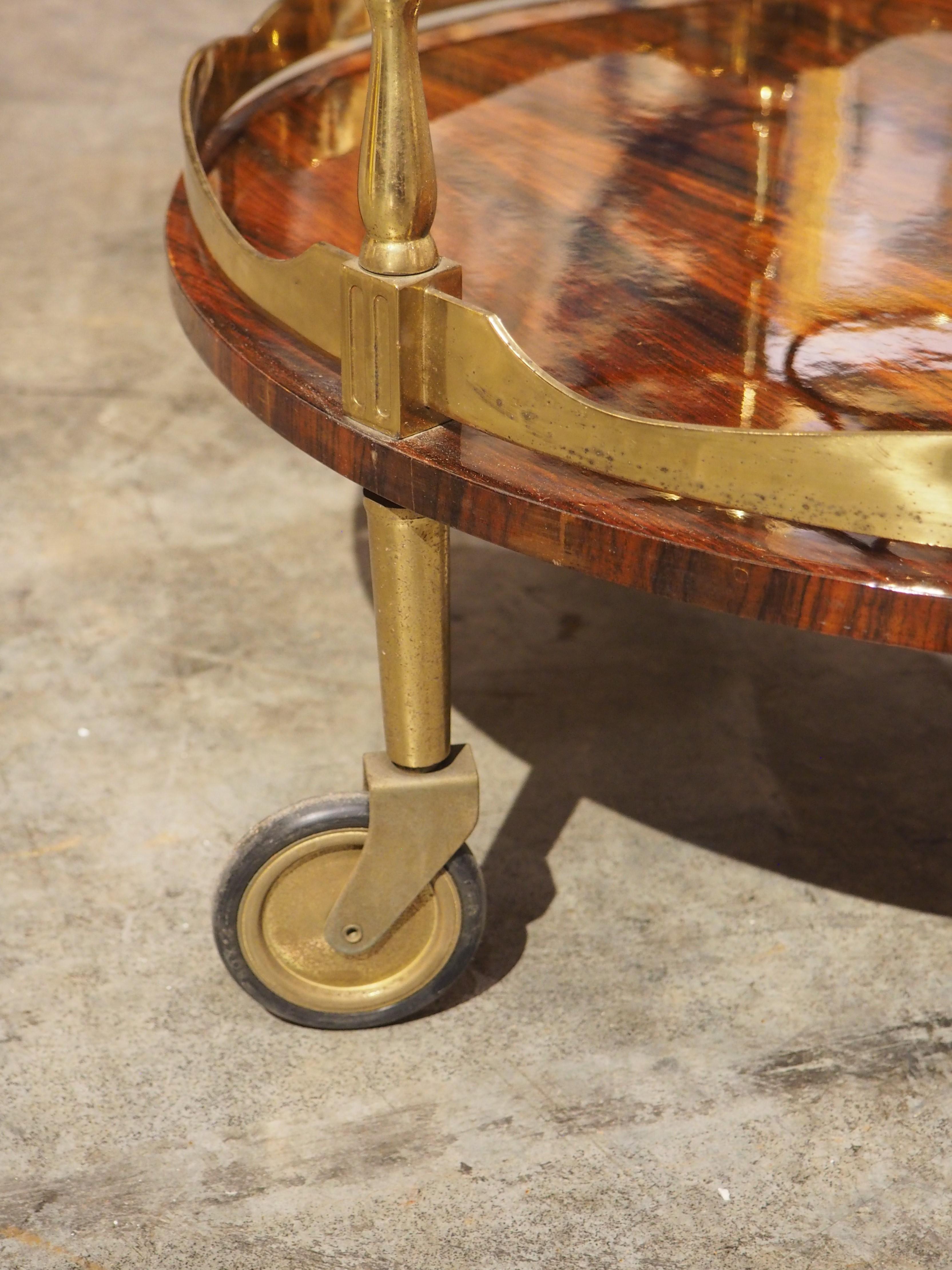 Veneer 1960s Rolling 2-Level Italian Bar Cart with 6 Bottle Holder