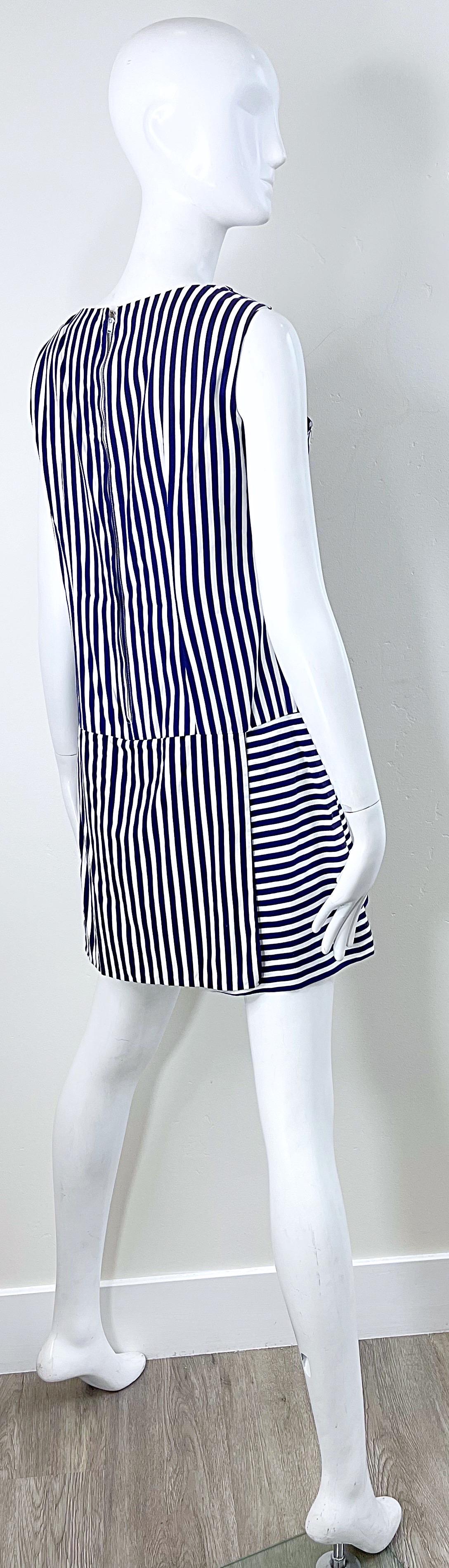 1960s Romper Large Size Navy + White Striped Cotton Vintage 60s Skort Dress For Sale 4