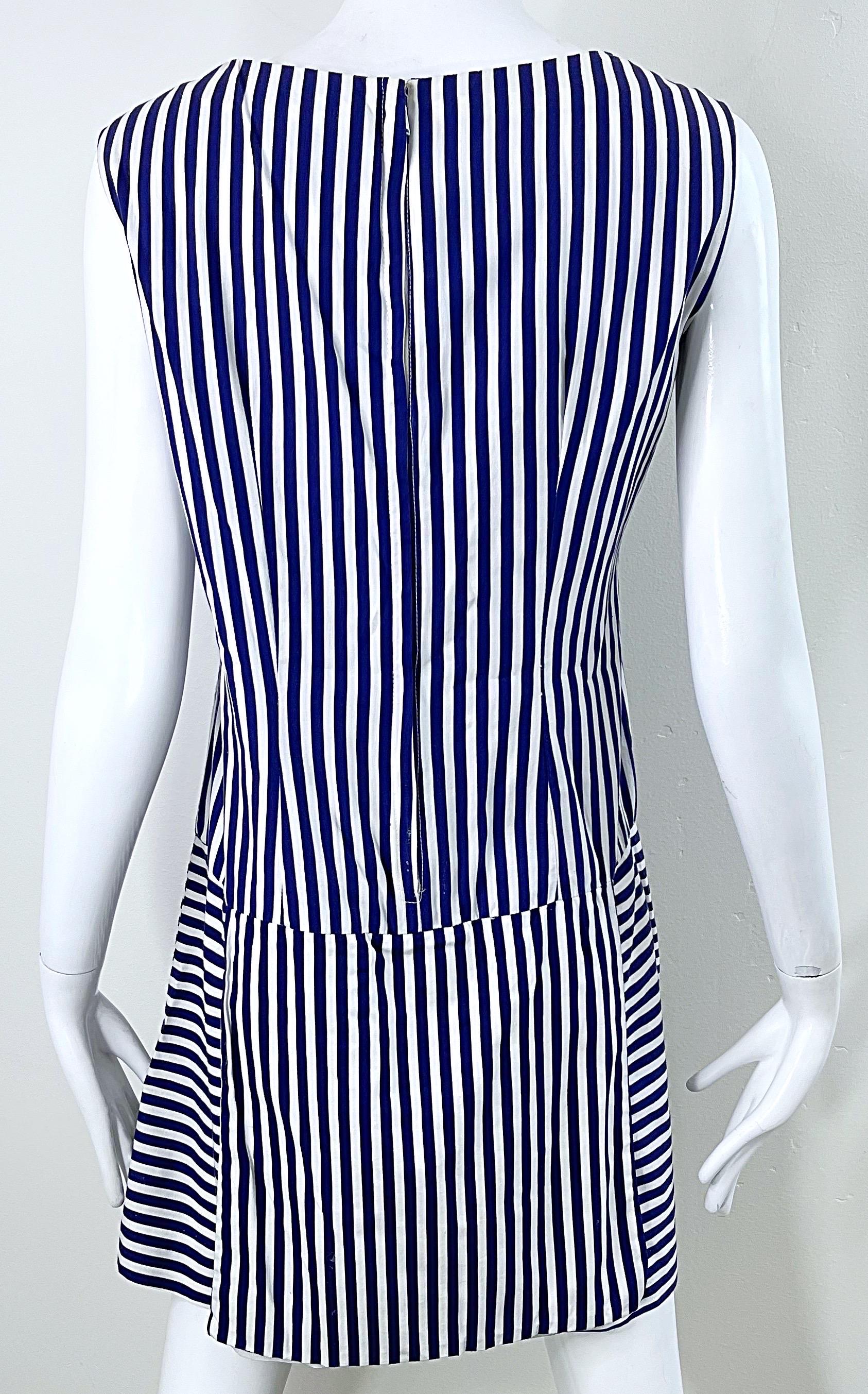 1960s Romper Large Size Navy + White Striped Cotton Vintage 60s Skort Dress en vente 7
