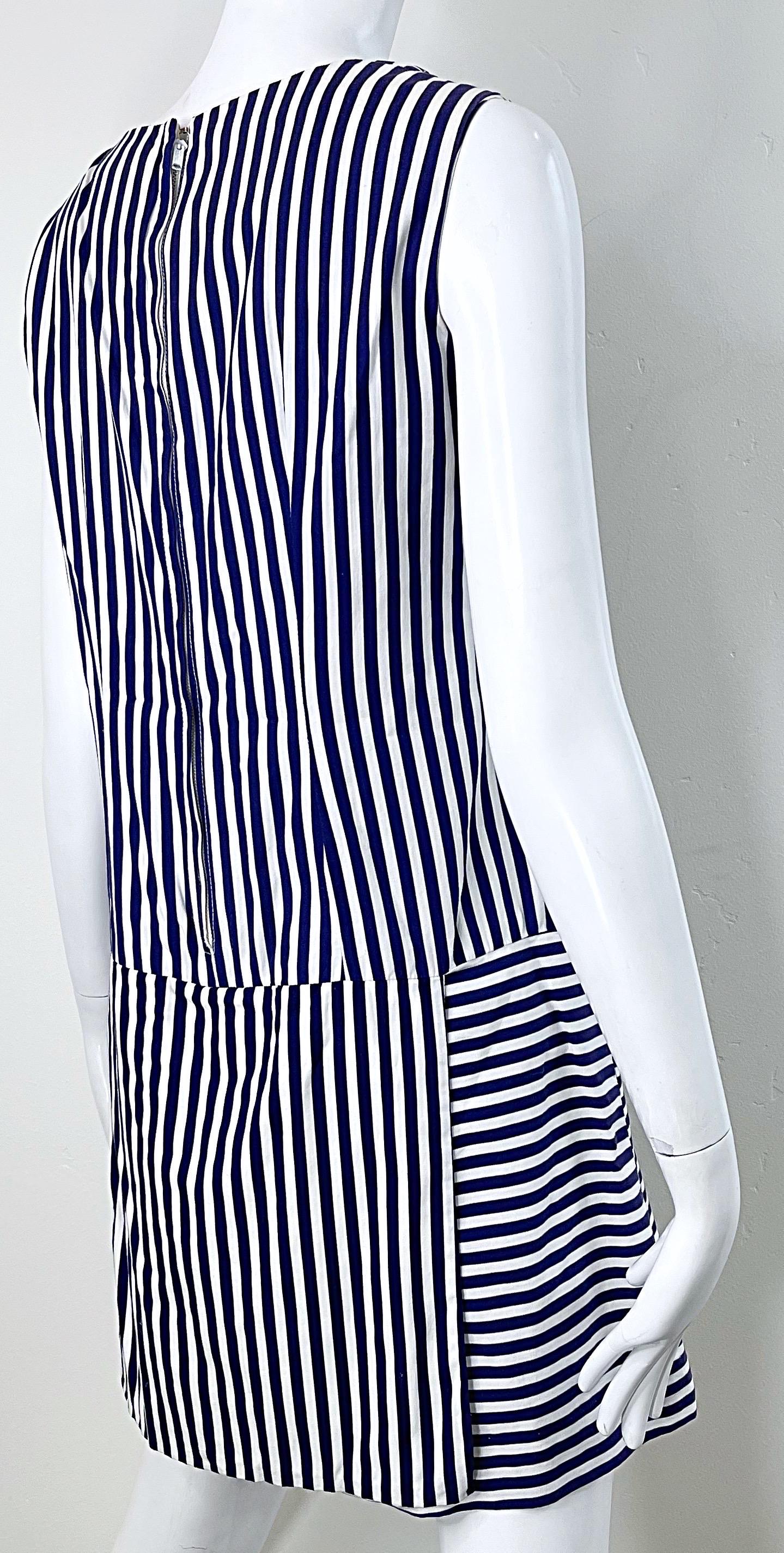 Gray 1960s Romper Large Size Navy + White Striped Cotton Vintage 60s Skort Dress For Sale