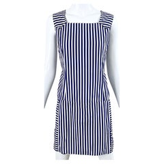 1960s Romper Large Size Navy + White Striped Cotton Vintage 60s Skort Dress