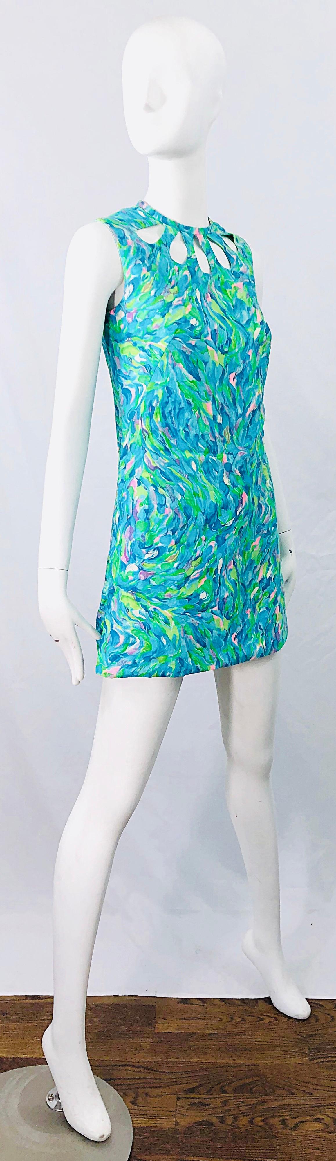 1960s Romper Watercolor Pastel Cut Out Cotton Vintage 60s Shift Dress Jumpsuit 5