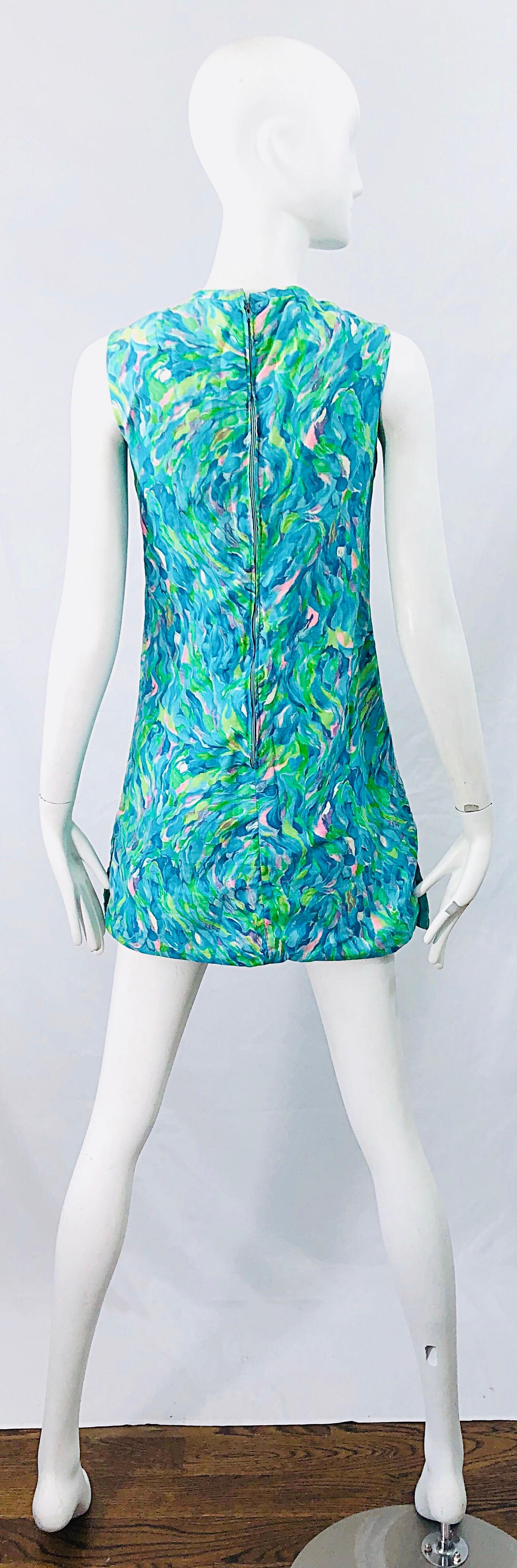 1960s Romper Watercolor Pastel Cut Out Cotton Vintage 60s Shift Dress Jumpsuit 6