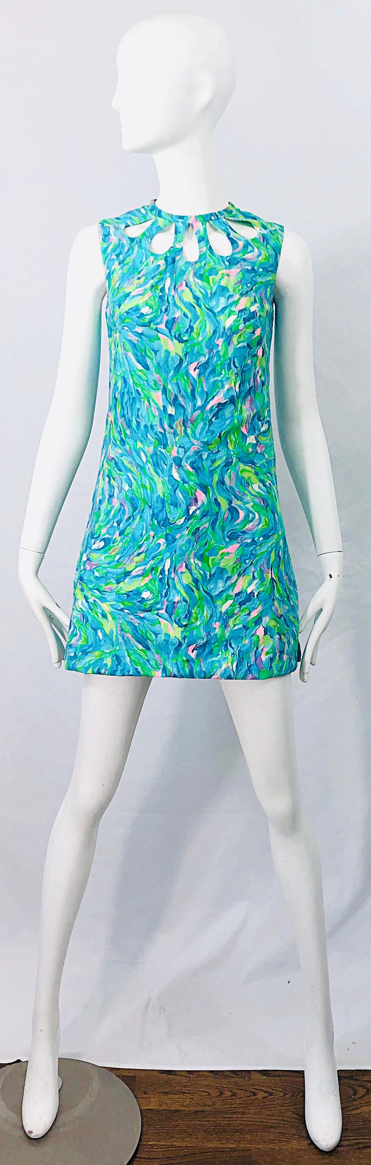 1960s Romper Watercolor Pastel Cut Out Cotton Vintage 60s Shift Dress Jumpsuit 7