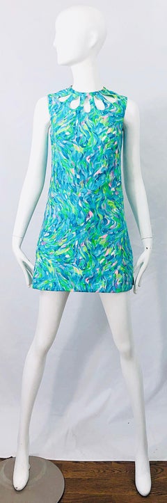 1960s Romper Watercolor Pastel Cut Out Cotton Vintage 60s Shift Dress Jumpsuit