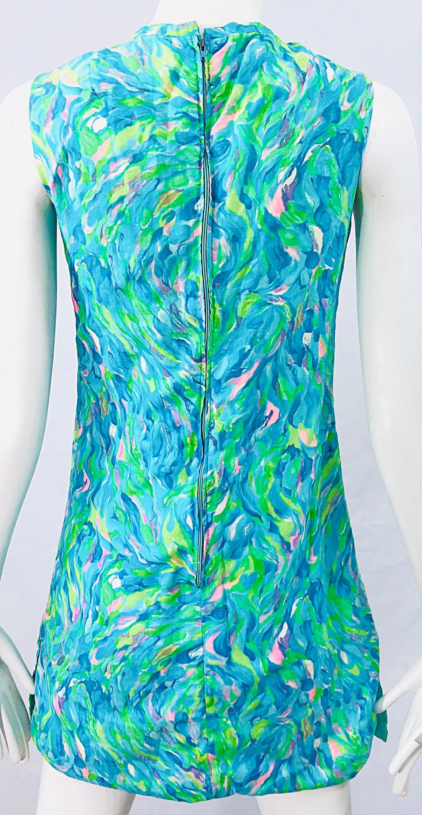 1960s Romper Watercolor Pastel Cut Out Cotton Vintage 60s Shift Dress Jumpsuit 1