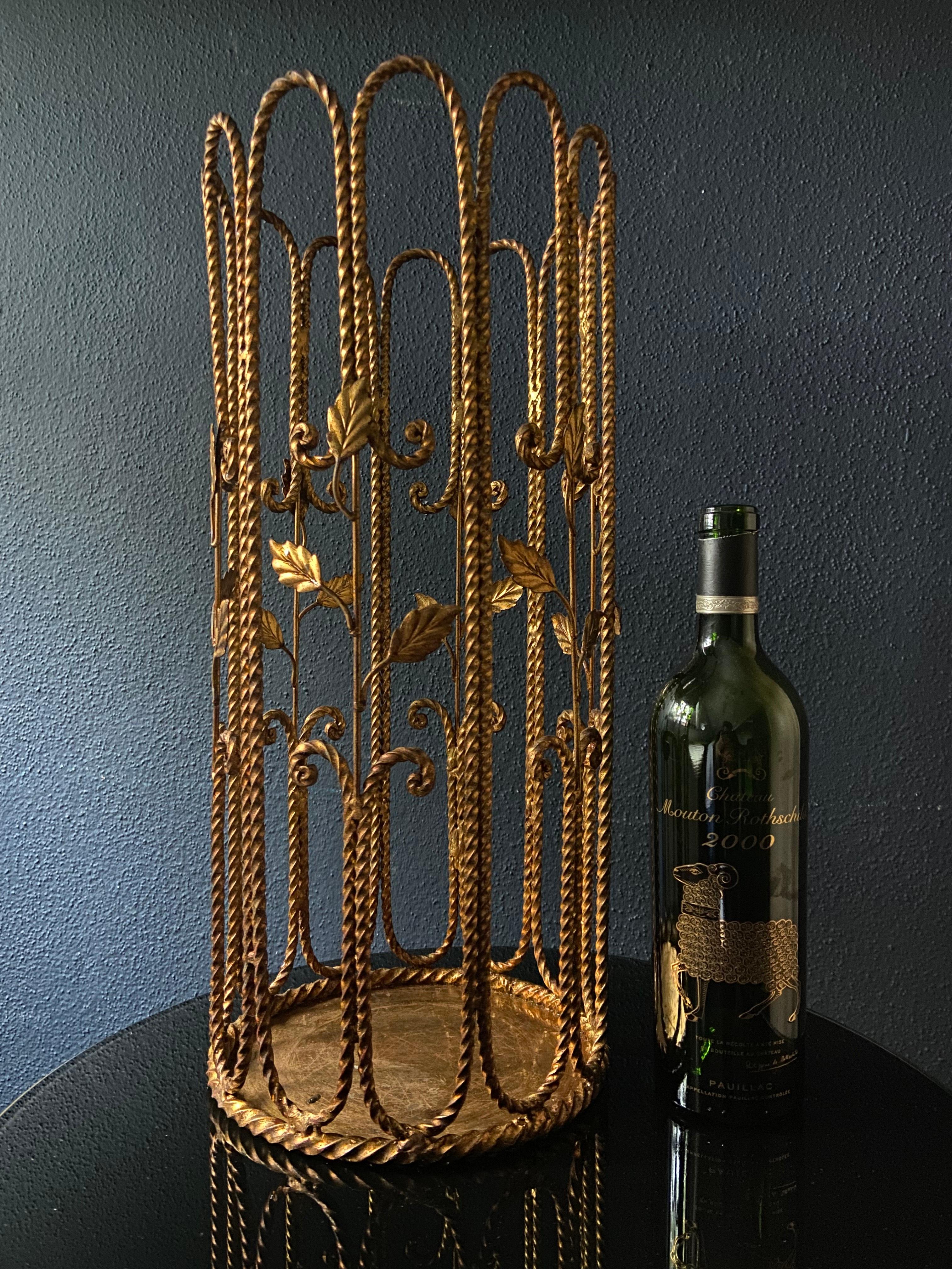 Mid-Century Modern 1960's Roped Umbrella Stand in Brass with Leaves For Sale