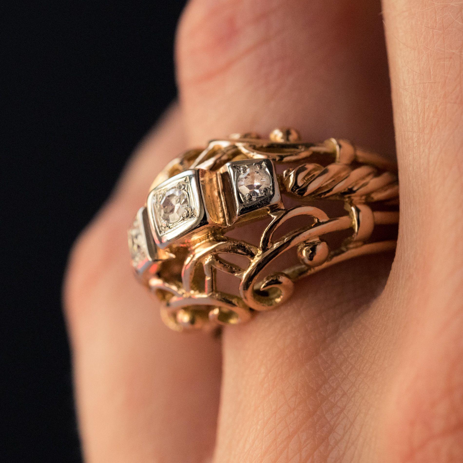 Retro 1960s, 18 Karat Rose Gold and Diamond Dome Ring  For Sale