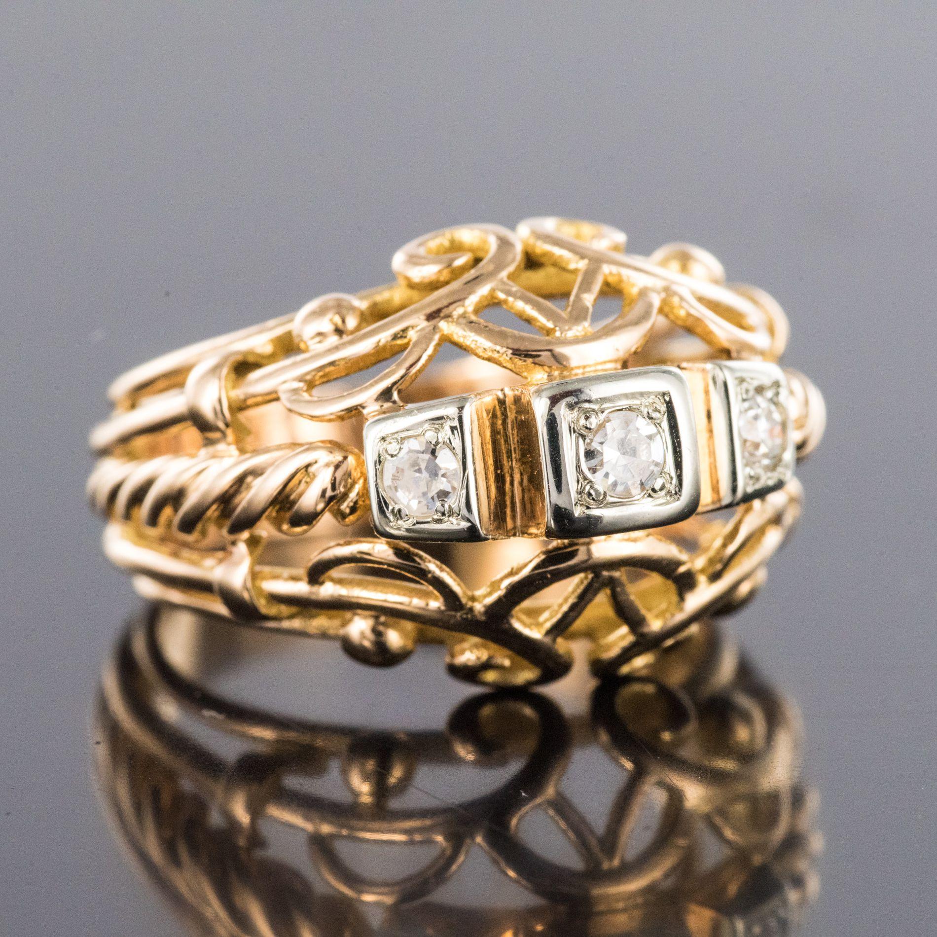 Women's 1960s, 18 Karat Rose Gold and Diamond Dome Ring  For Sale