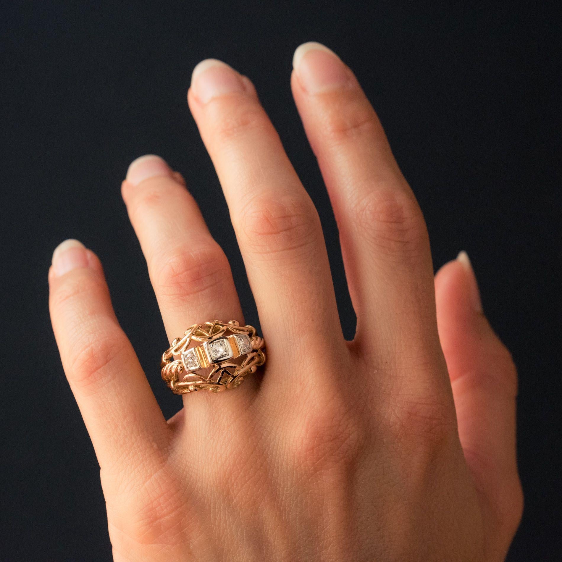 1960s, 18 Karat Rose Gold and Diamond Dome Ring  For Sale 1