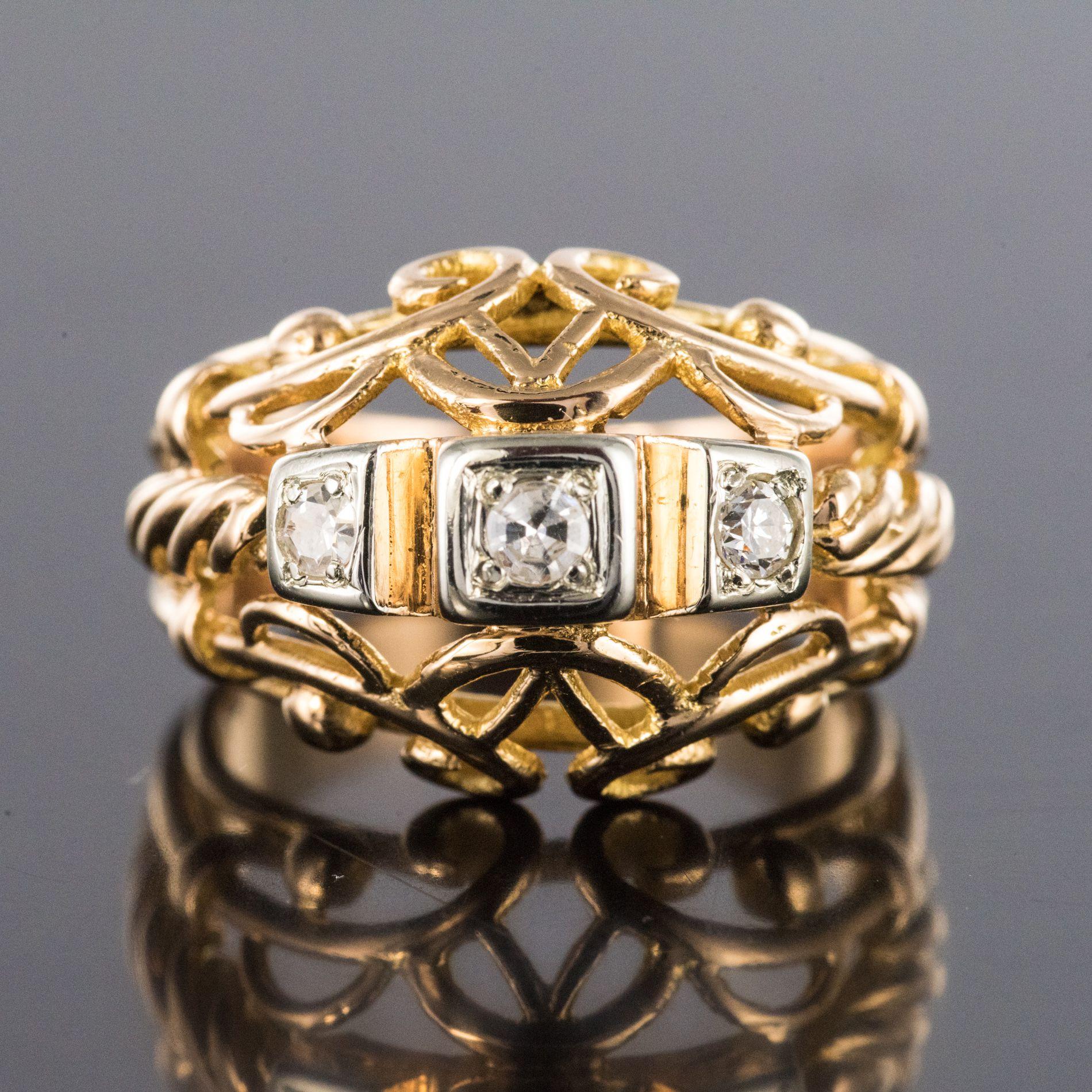 1960s, 18 Karat Rose Gold and Diamond Dome Ring  For Sale 2