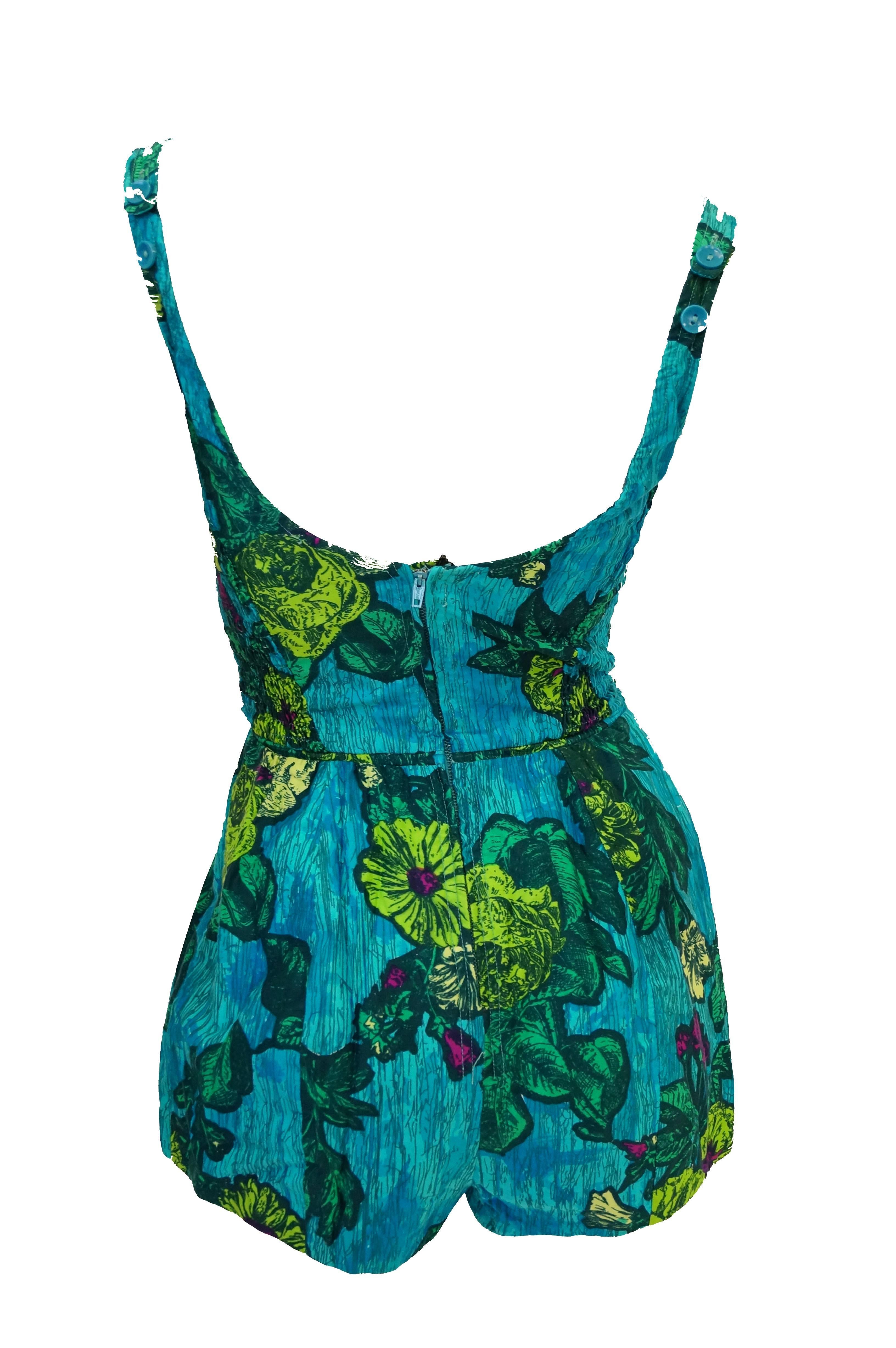  1960s Rose Marie Reid Blue Floral Swimsuit and Cover-up For Sale 1
