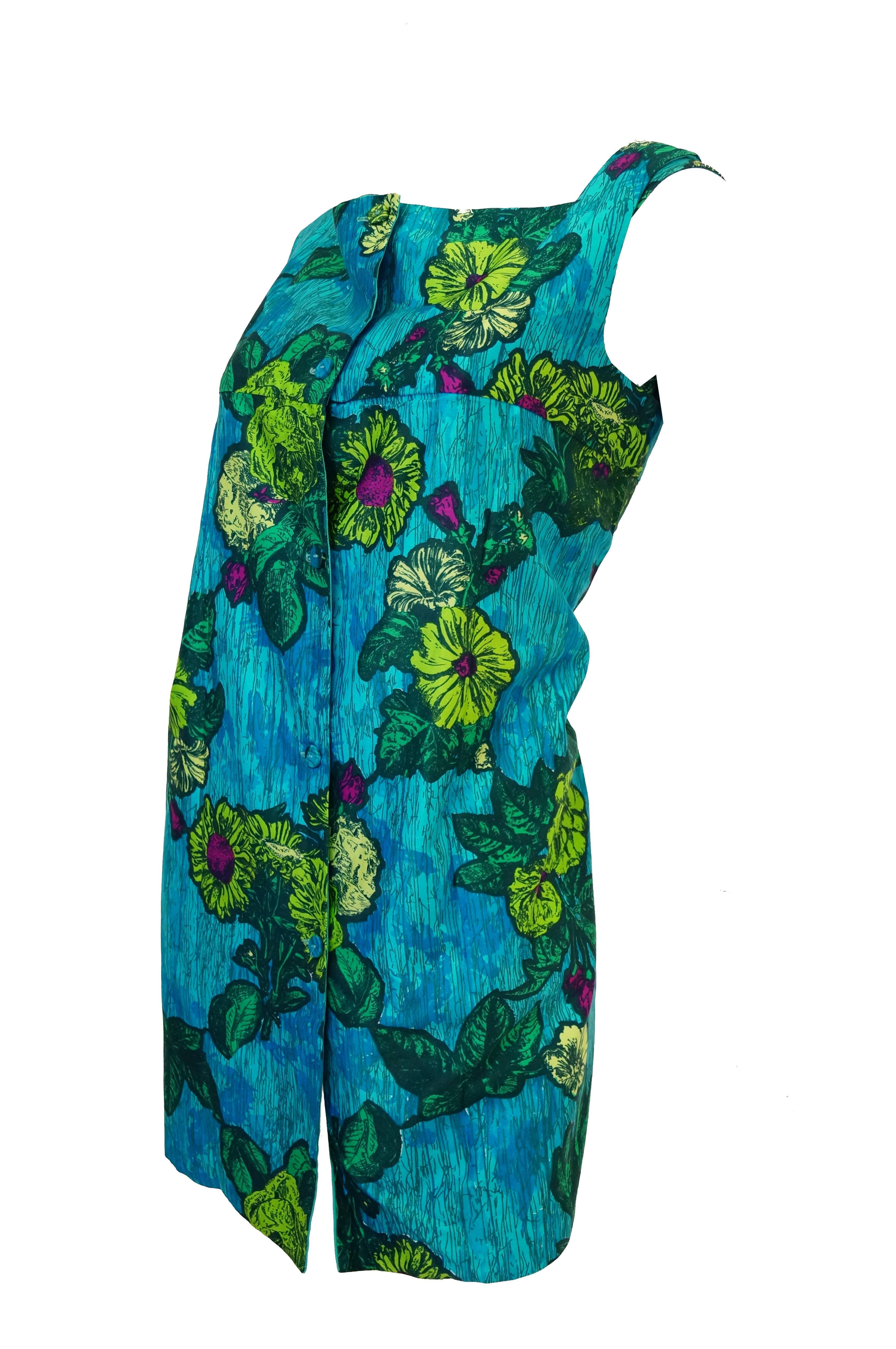  1960s Rose Marie Reid Blue Floral Swimsuit and Cover-up For Sale 3