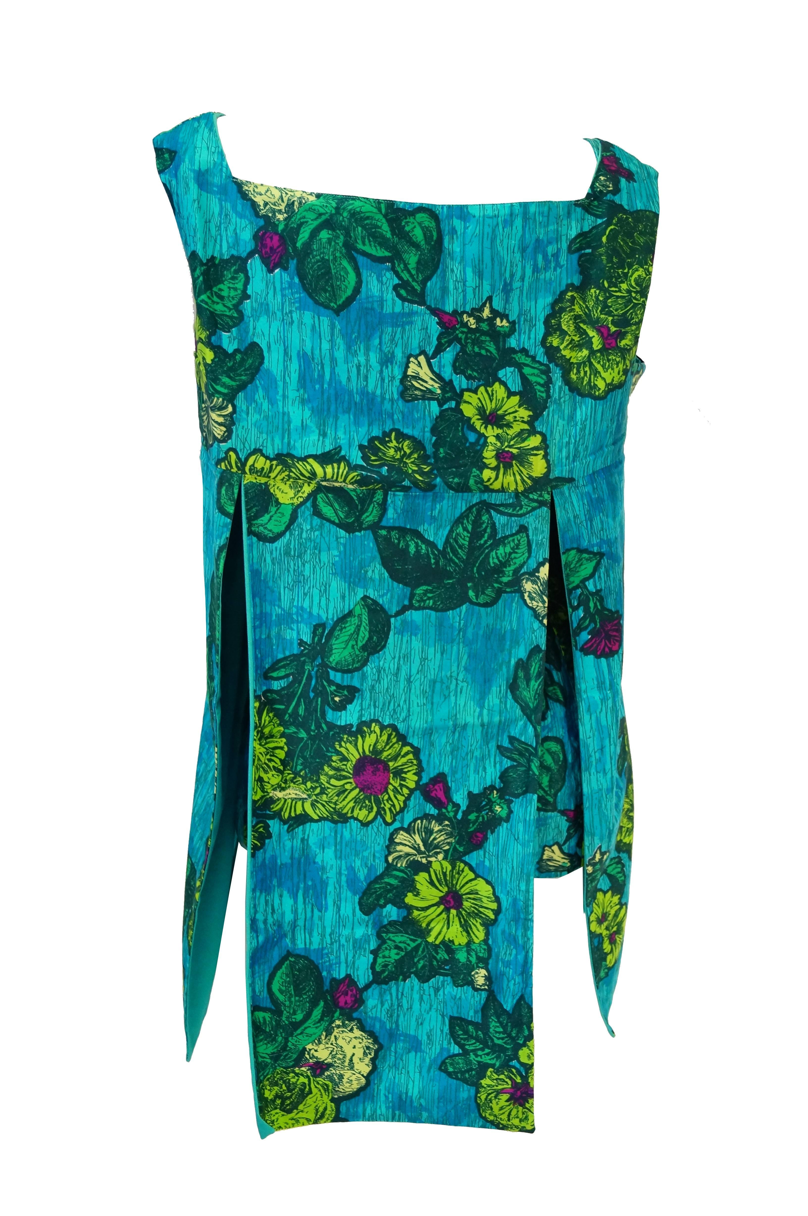  1960s Rose Marie Reid Blue Floral Swimsuit and Cover-up For Sale 4