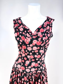 1960s Rose Printed Drop-Waist Dress