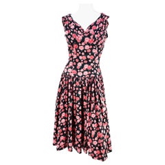 Vintage 1960s Rose Printed Drop-Waist Dress
