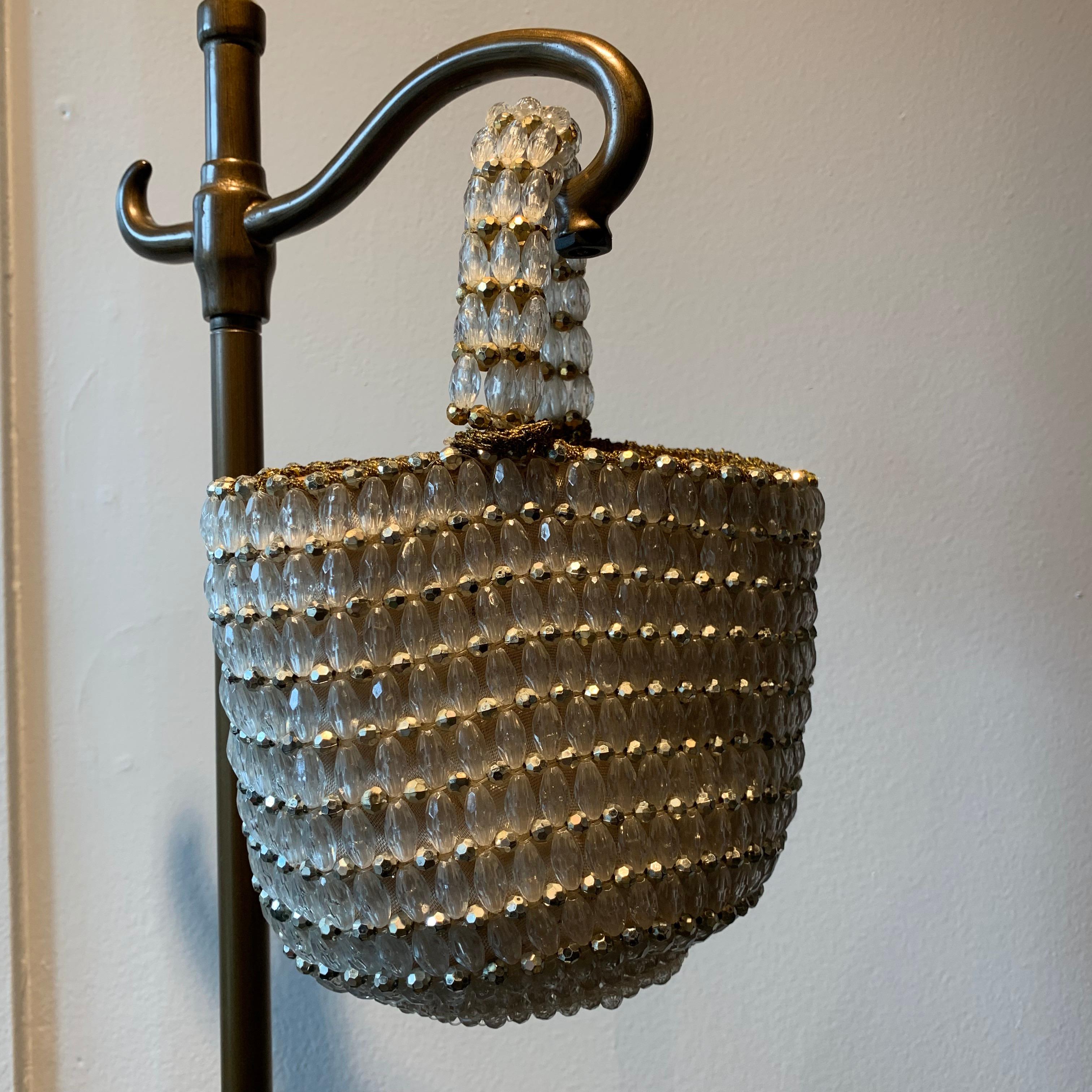 1960s Rosenfeld Italian Lucite Beaded Resort Hand Basket Purse W/ Lamé Crochet 5