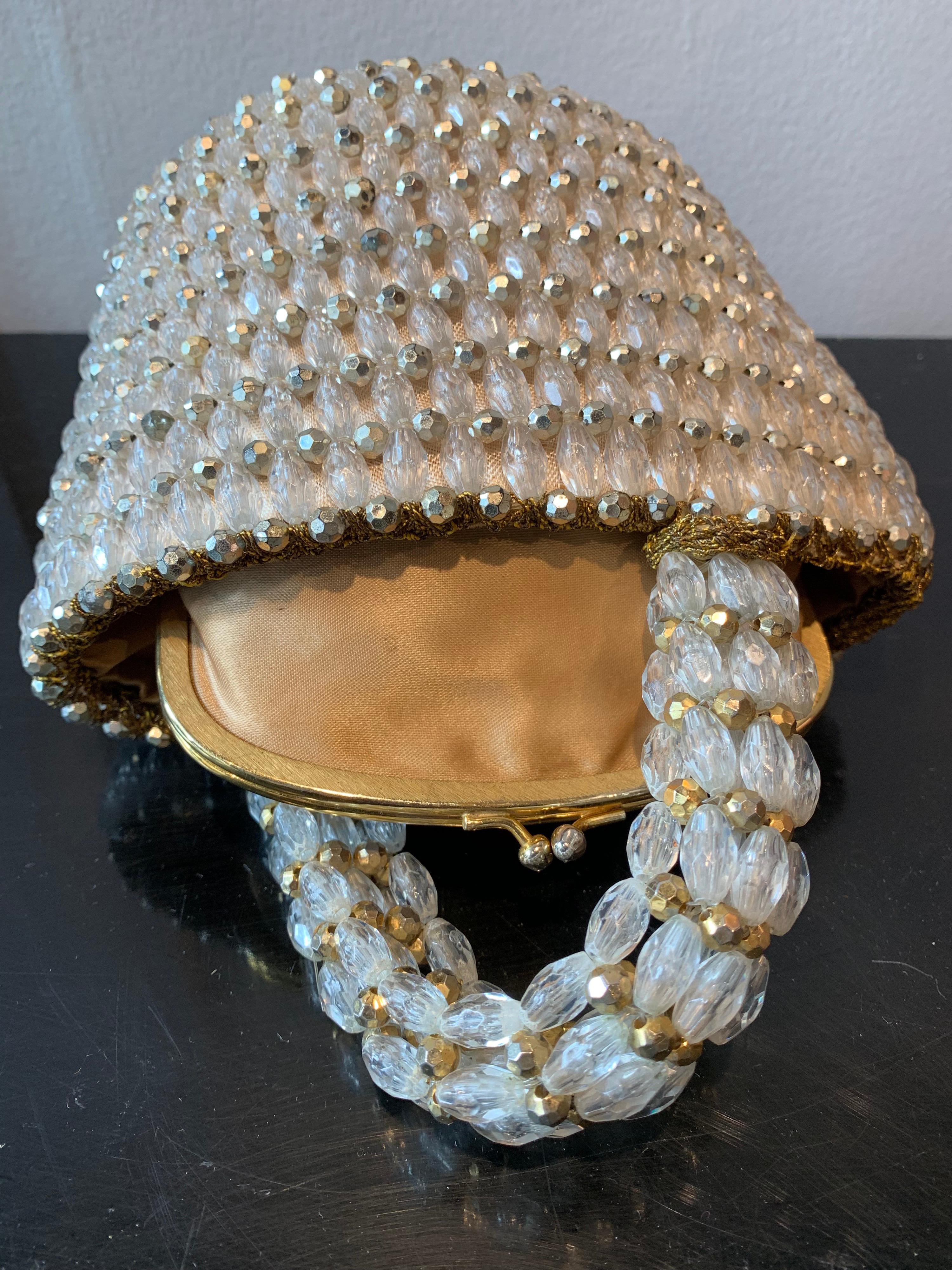 1960s Rosenfeld Italian Lucite Beaded Resort Hand Basket Purse W/ Lamé Crochet 1