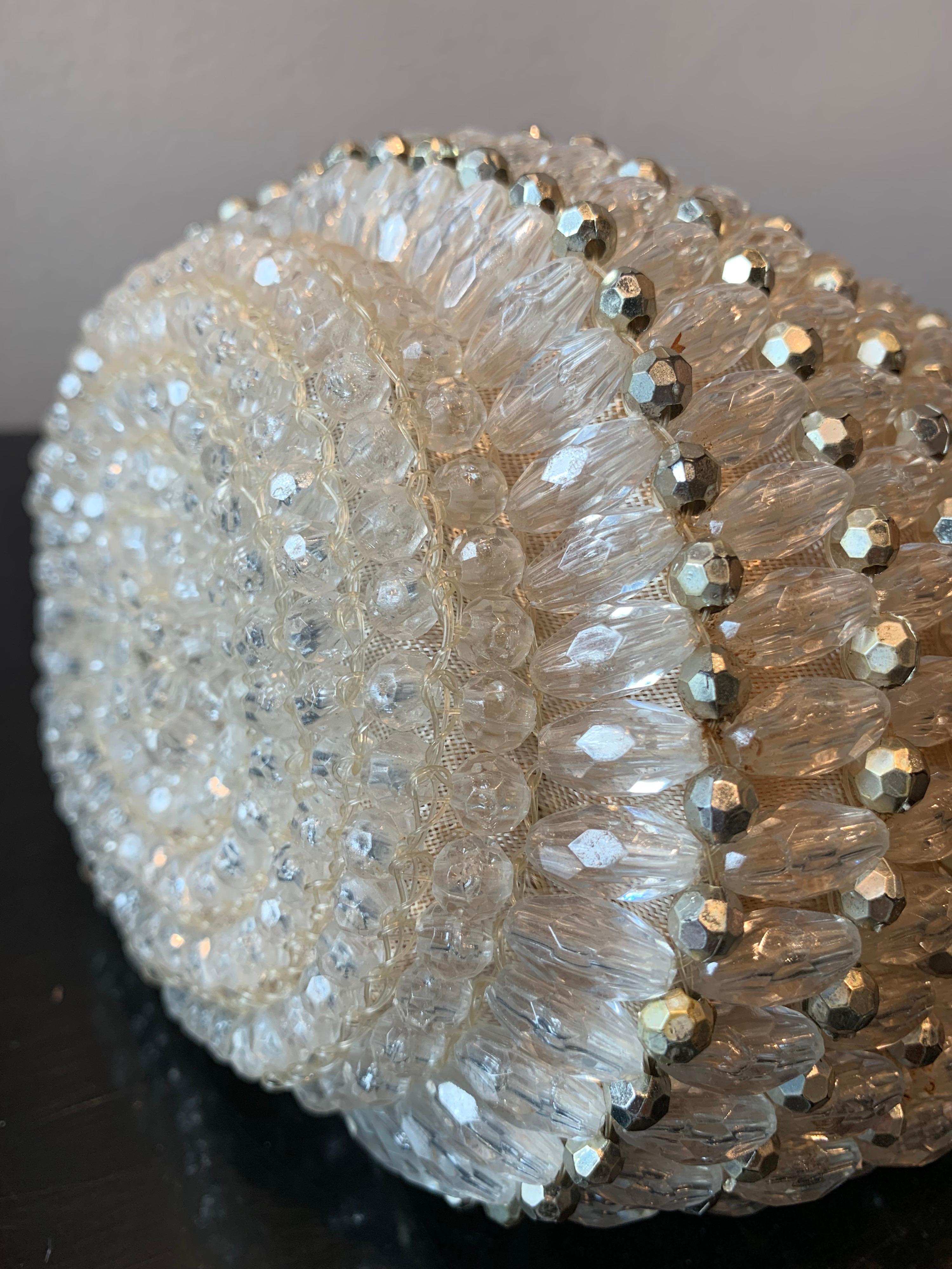 1960s Rosenfeld Italian Lucite Beaded Resort Hand Basket Purse W/ Lamé Crochet 2