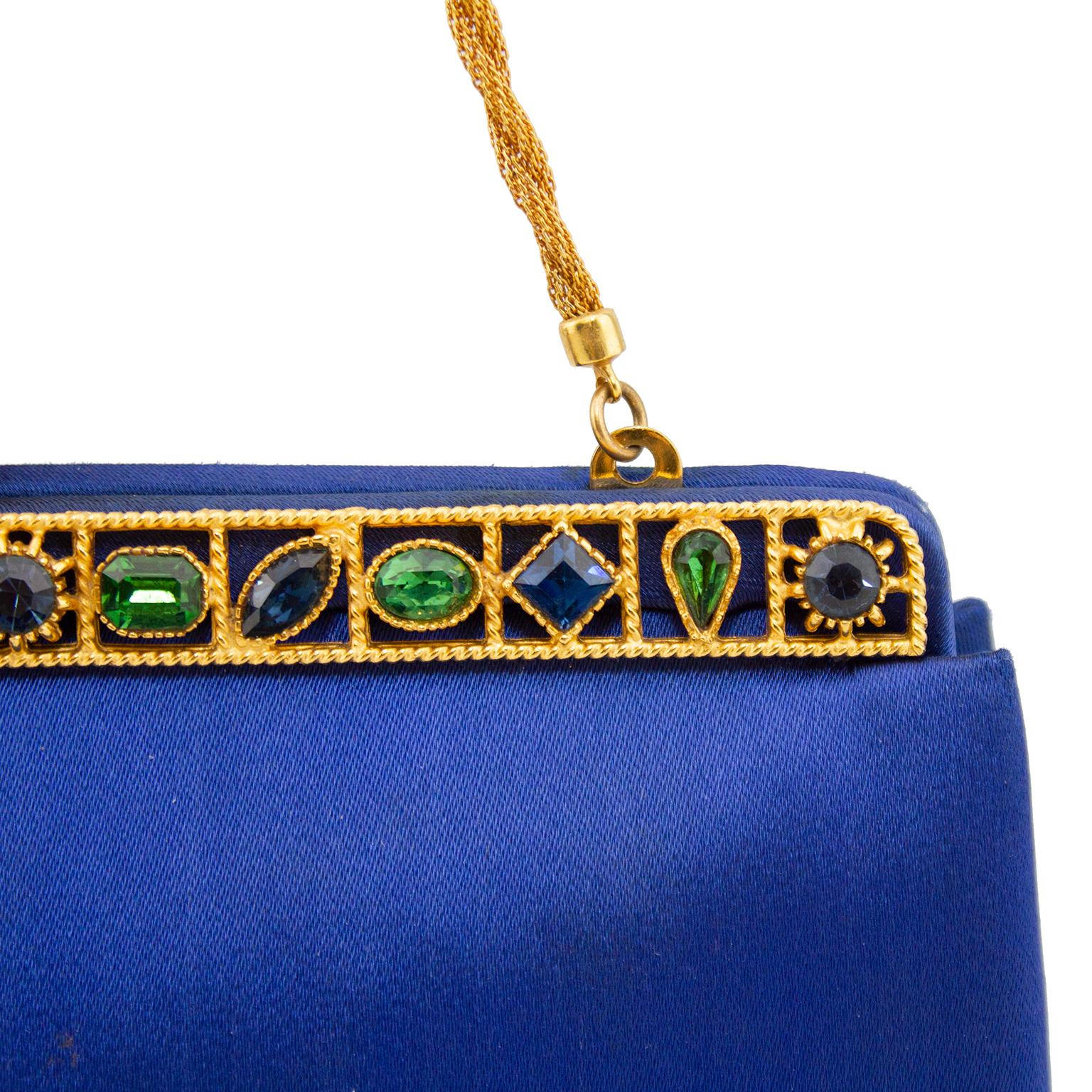 1960er Jahre Rosenfeld Königsblaue Satin-Abendtasche mit Juwelen (Blau) im Angebot