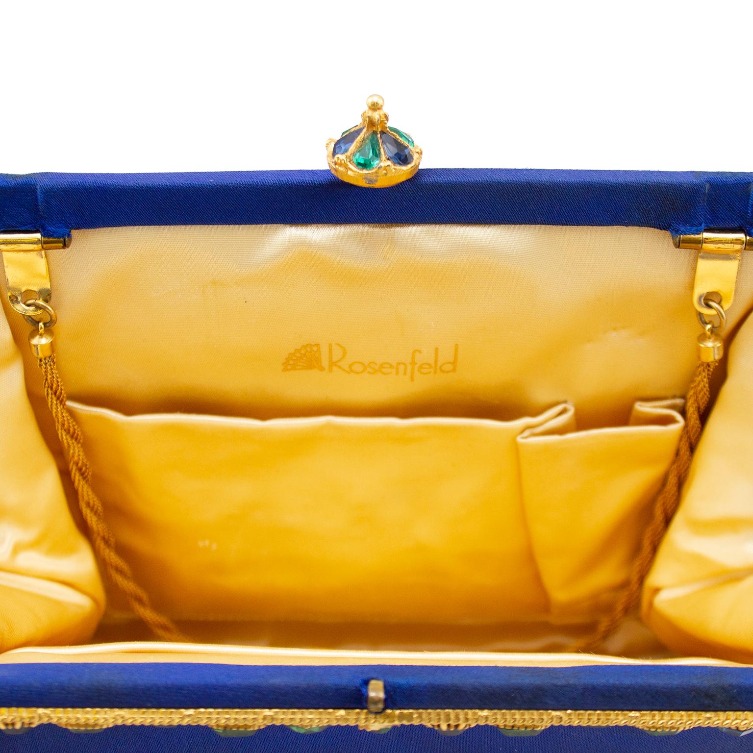 Women's 1960's Rosenfeld Royal Blue Satin Evening bag with Jewels For Sale
