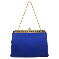 Vintage 1960's Rosenfeld Royal Blue Satin Evening bag with Jewels