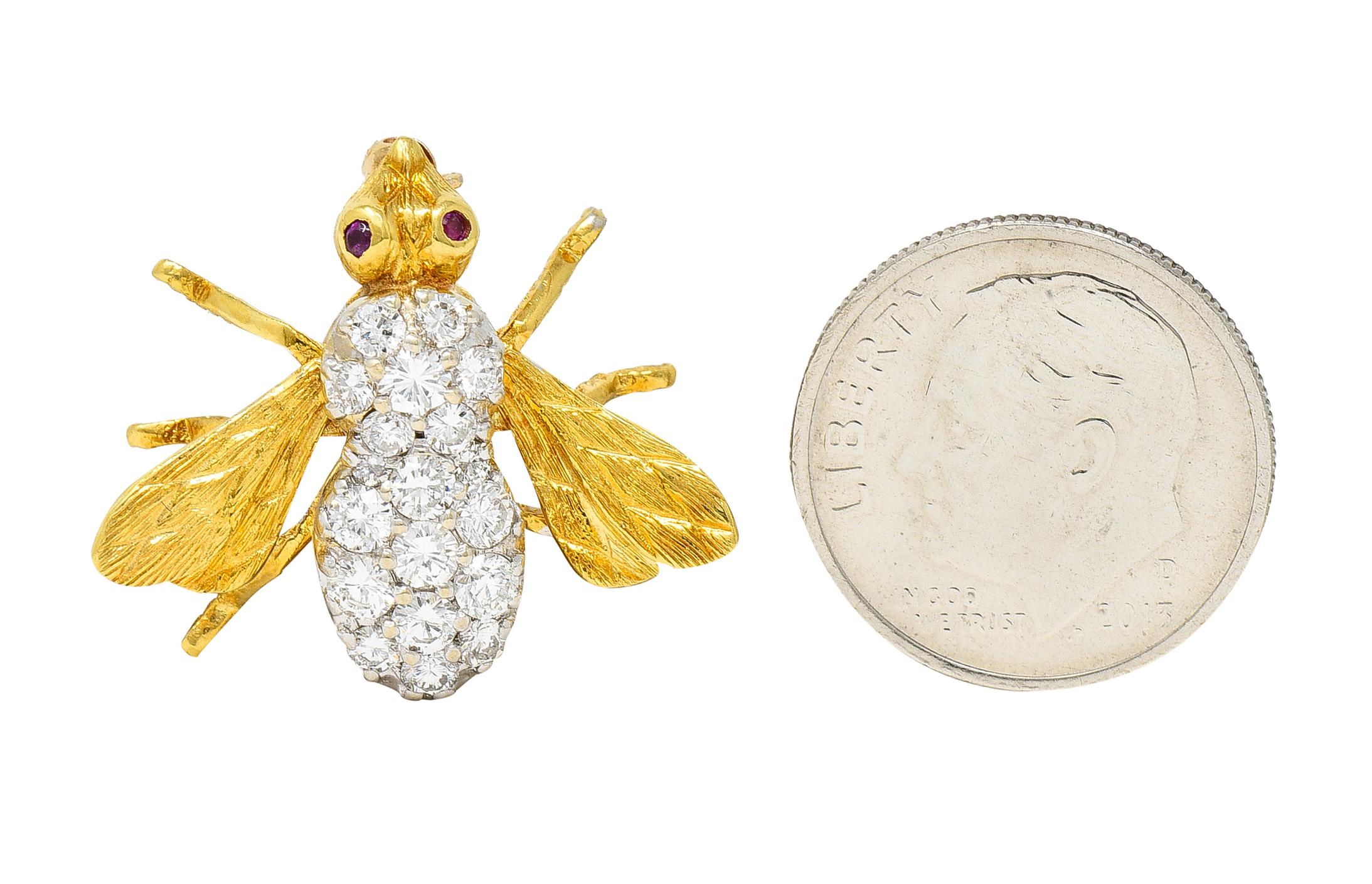 1960's Rosenthal 0.88 Carat Diamond Ruby 18 Karat Two-Tone Gold Bee Brooch 7