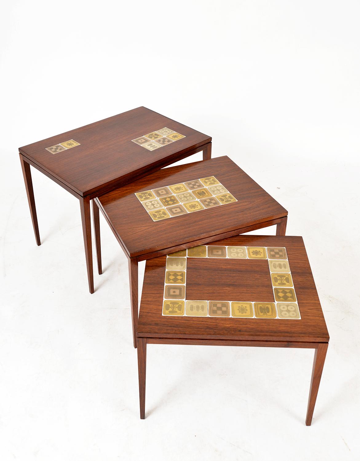 1960s Rosenthal Domus Nest Three Side Occasional Tables Tiles by Bjorn Wiinblad In Good Condition In Sherborne, Dorset