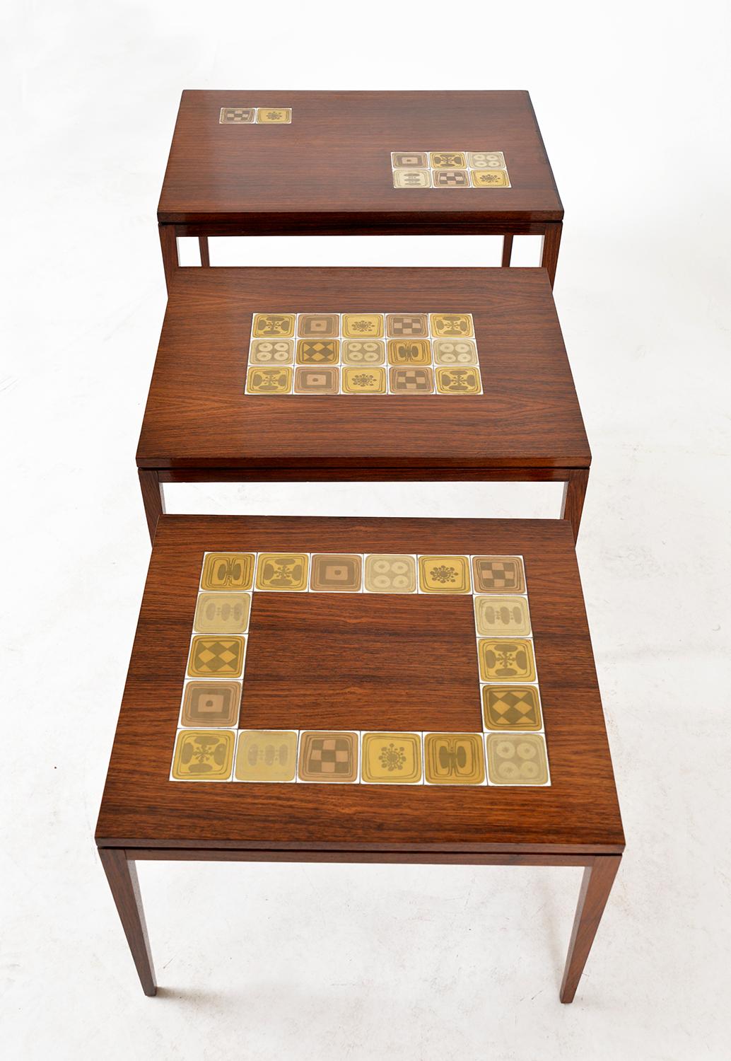 Mid-20th Century 1960s Rosenthal Domus Nest Three Side Occasional Tables Tiles by Bjorn Wiinblad