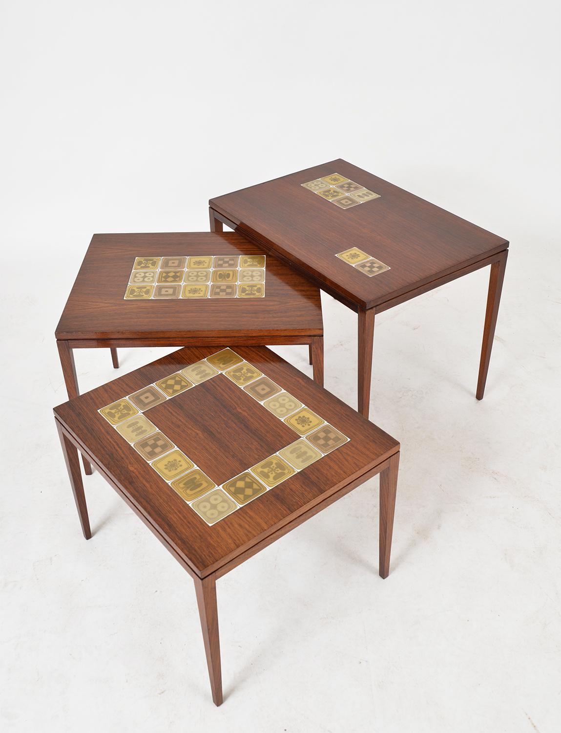 Gold 1960s Rosenthal Domus Nest Three Side Occasional Tables Tiles by Bjorn Wiinblad