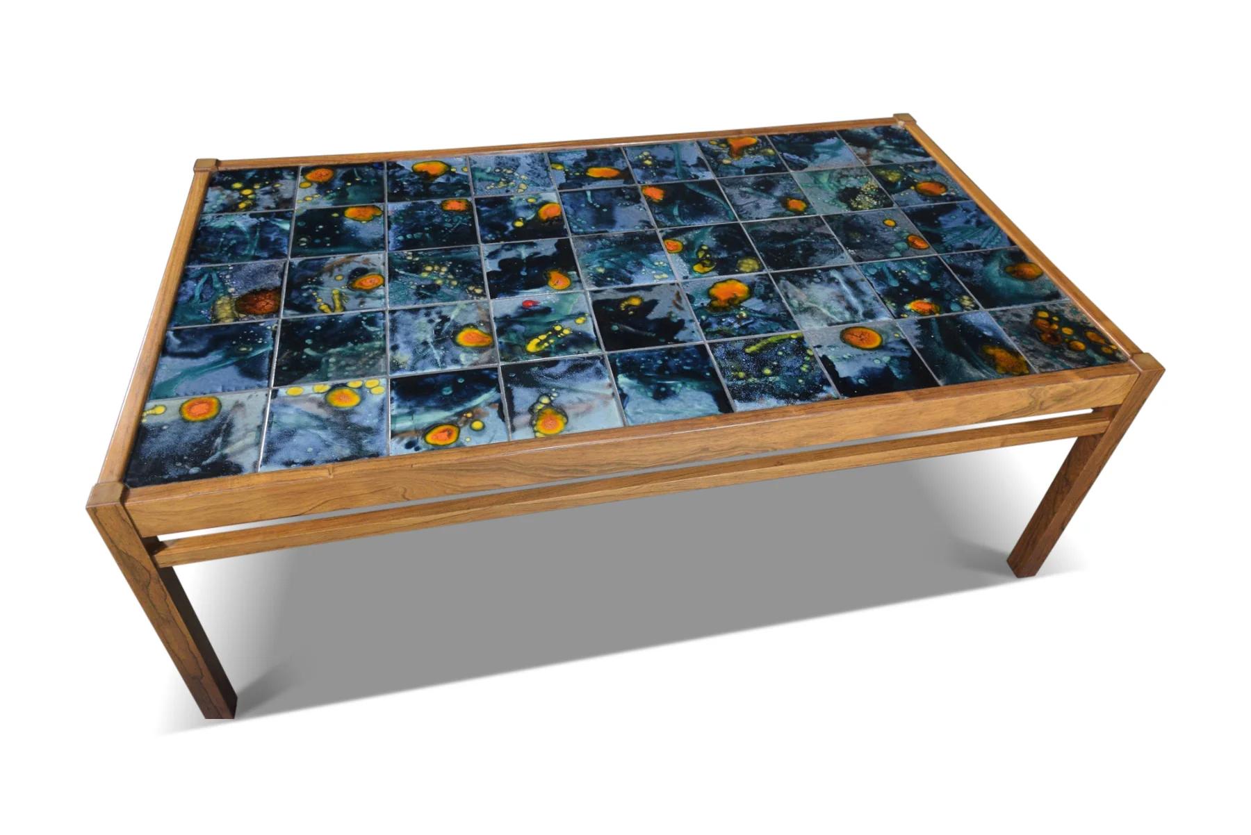 1960s rosewood + ceramic tile coffee table In Good Condition For Sale In Berkeley, CA