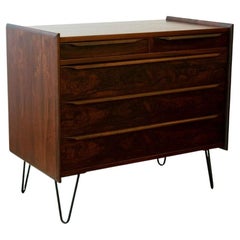 1960s Rosewood Danish Chest of Drawers Set Upon Modern Hair Pin Legs