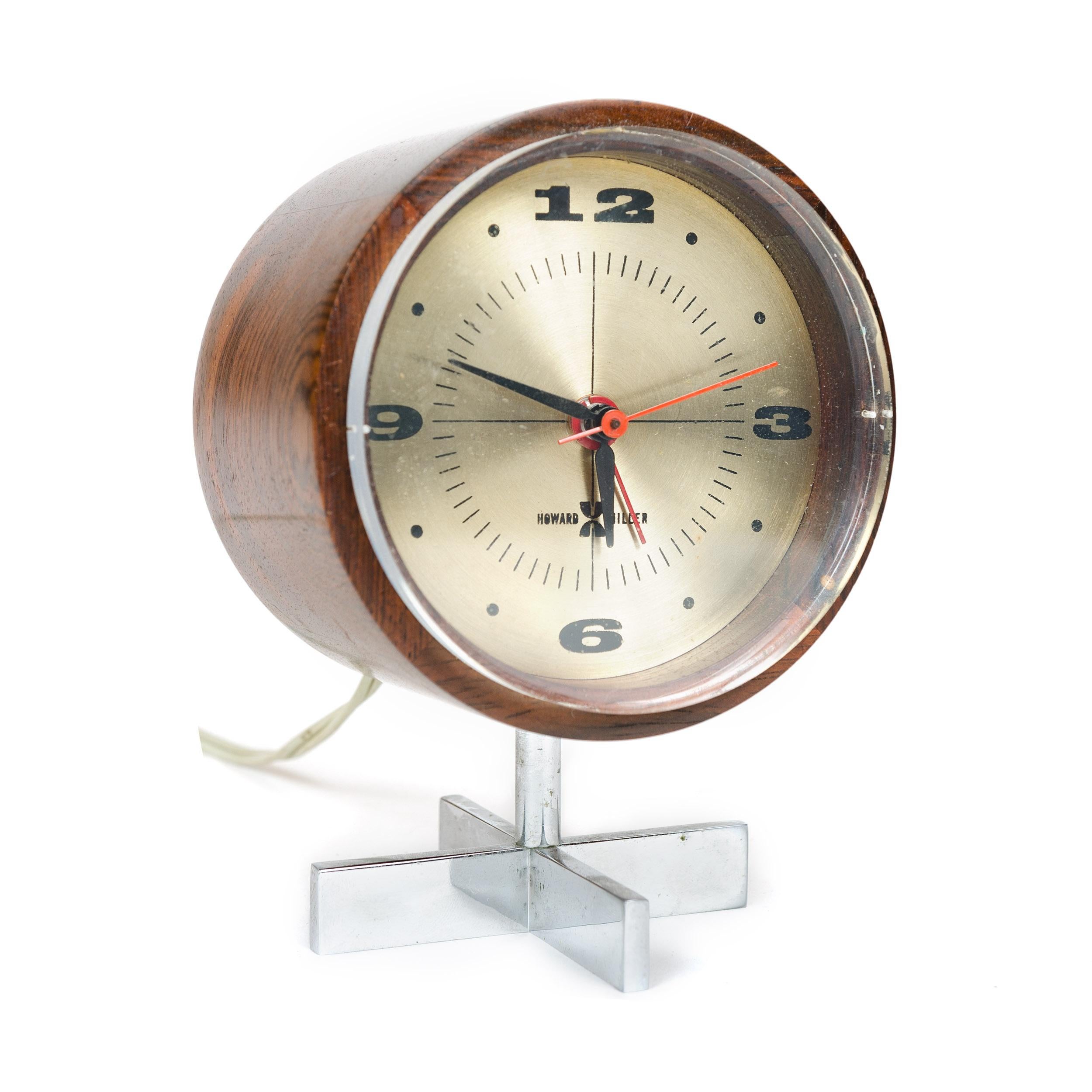 Mid-Century Modern 1960s Rosewood Desk Clock by Arthur Umanoff for Howard Miller