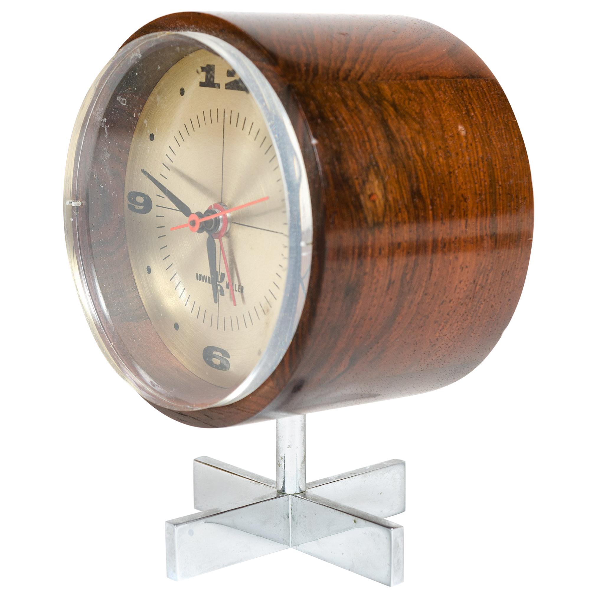 1960s Rosewood Desk Clock by Arthur Umanoff for Howard Miller