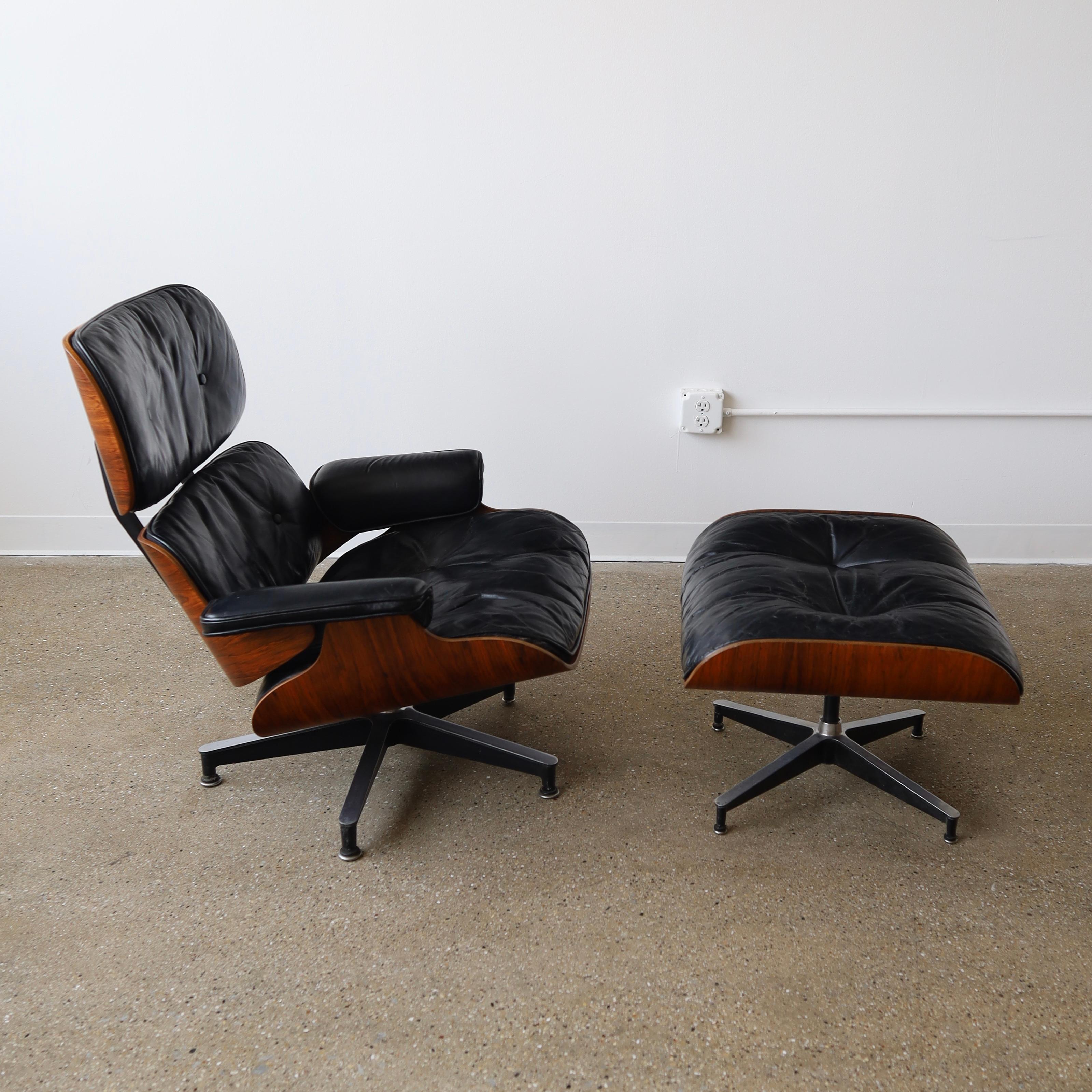 Mid-20th Century 1960s Rosewood Eames Chair + Ottoman For Sale