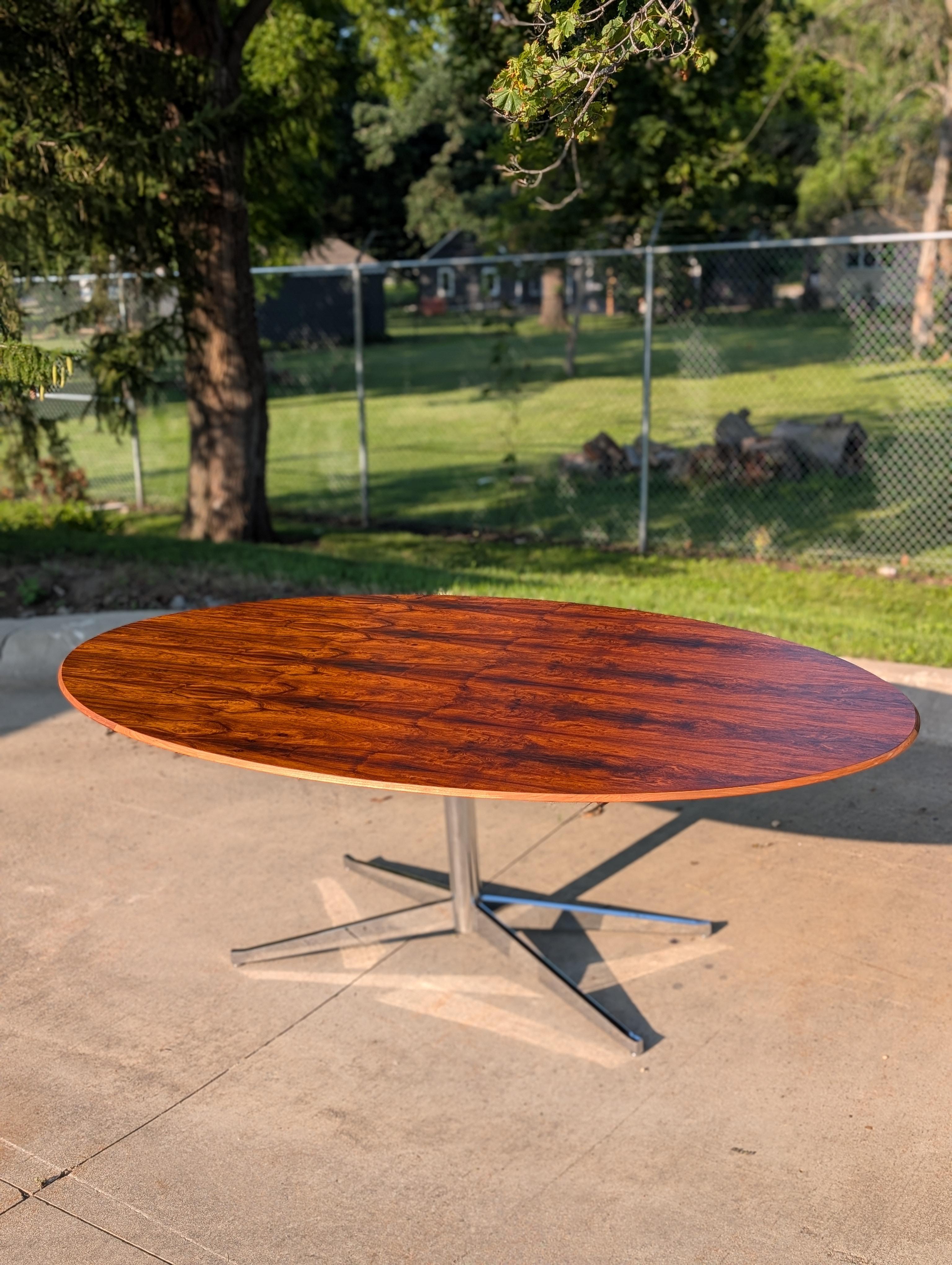 Vintage rosewood table or desk on chrome base, in the style of Florence Knoll's 