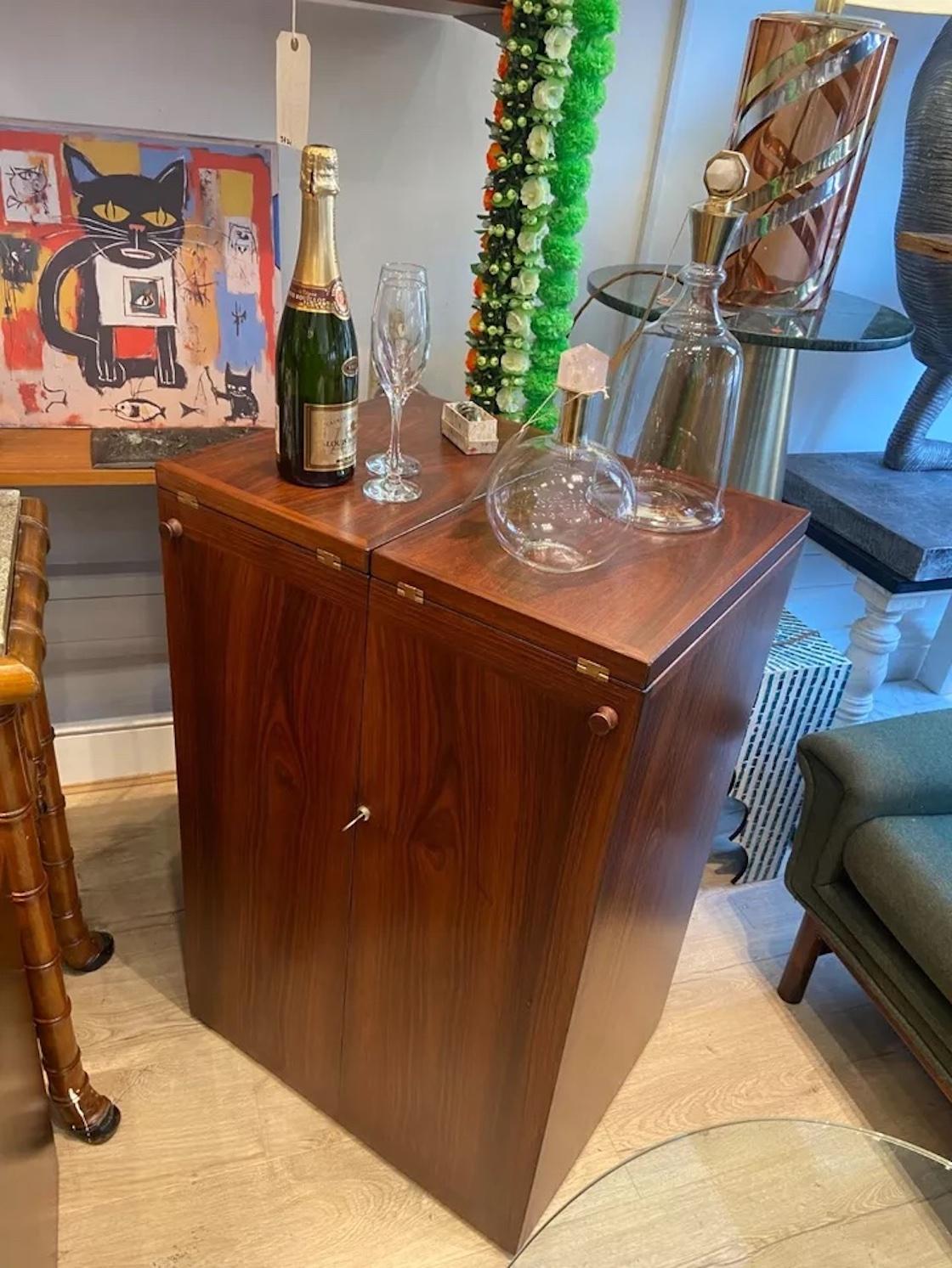 European 1960s Rosewood Rare Foldout Drinks Bar & Cabinet By Dyrlund