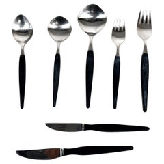 1960s Rostfrit Gab Black and Stainless Flatware Set of 7 Made Sweden