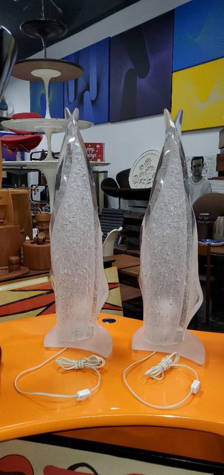 1960s Rougier Lucite Water Beaded Free Form Hollywood Regency Table Lamps a Pair For Sale 8