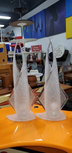 1960s Rougier Lucite Water Beaded Free Form Hollywood Regency Table Lamps a Pair