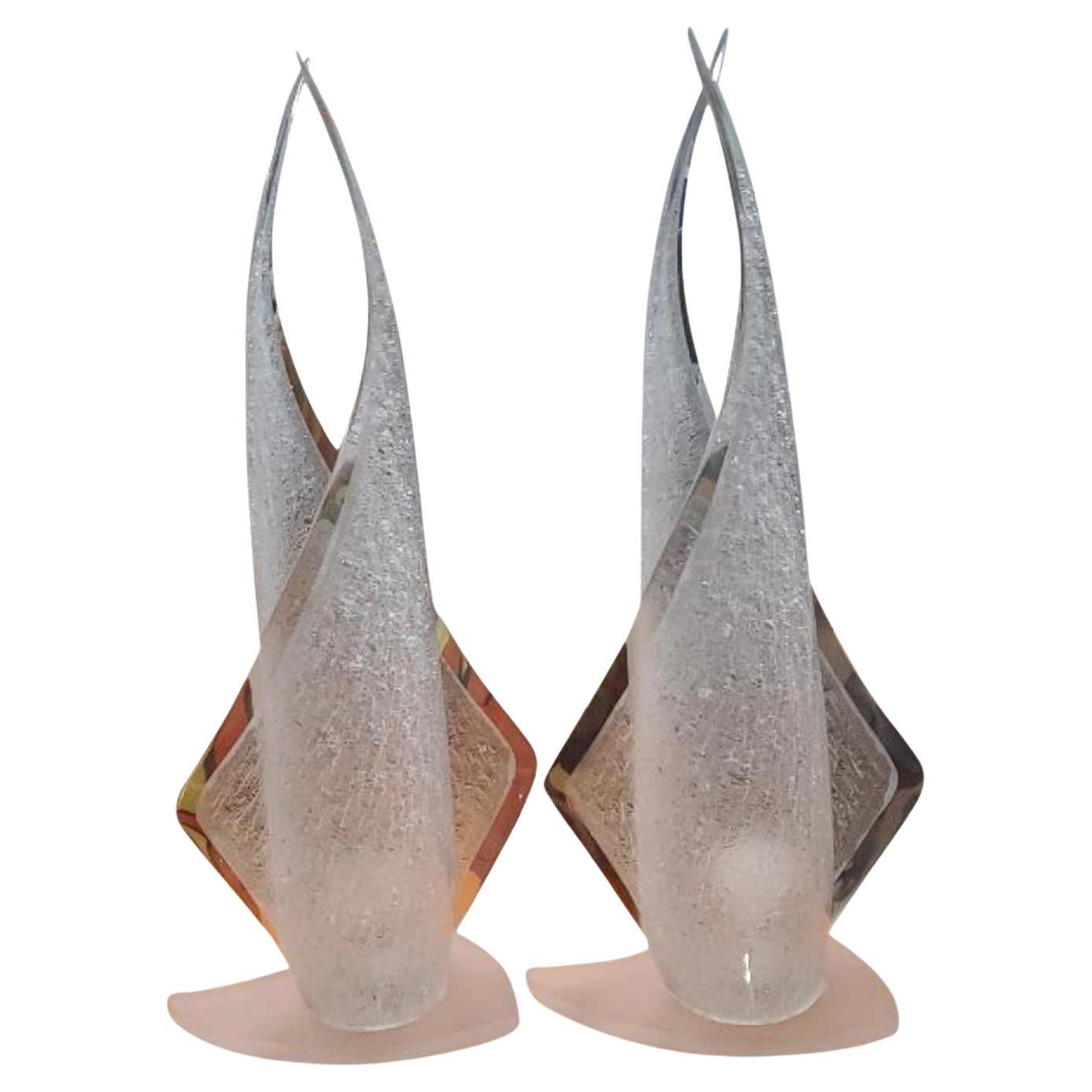 1960s Rougier Lucite Water Beaded Free Form Hollywood Regency Table Lamps a Pair For Sale