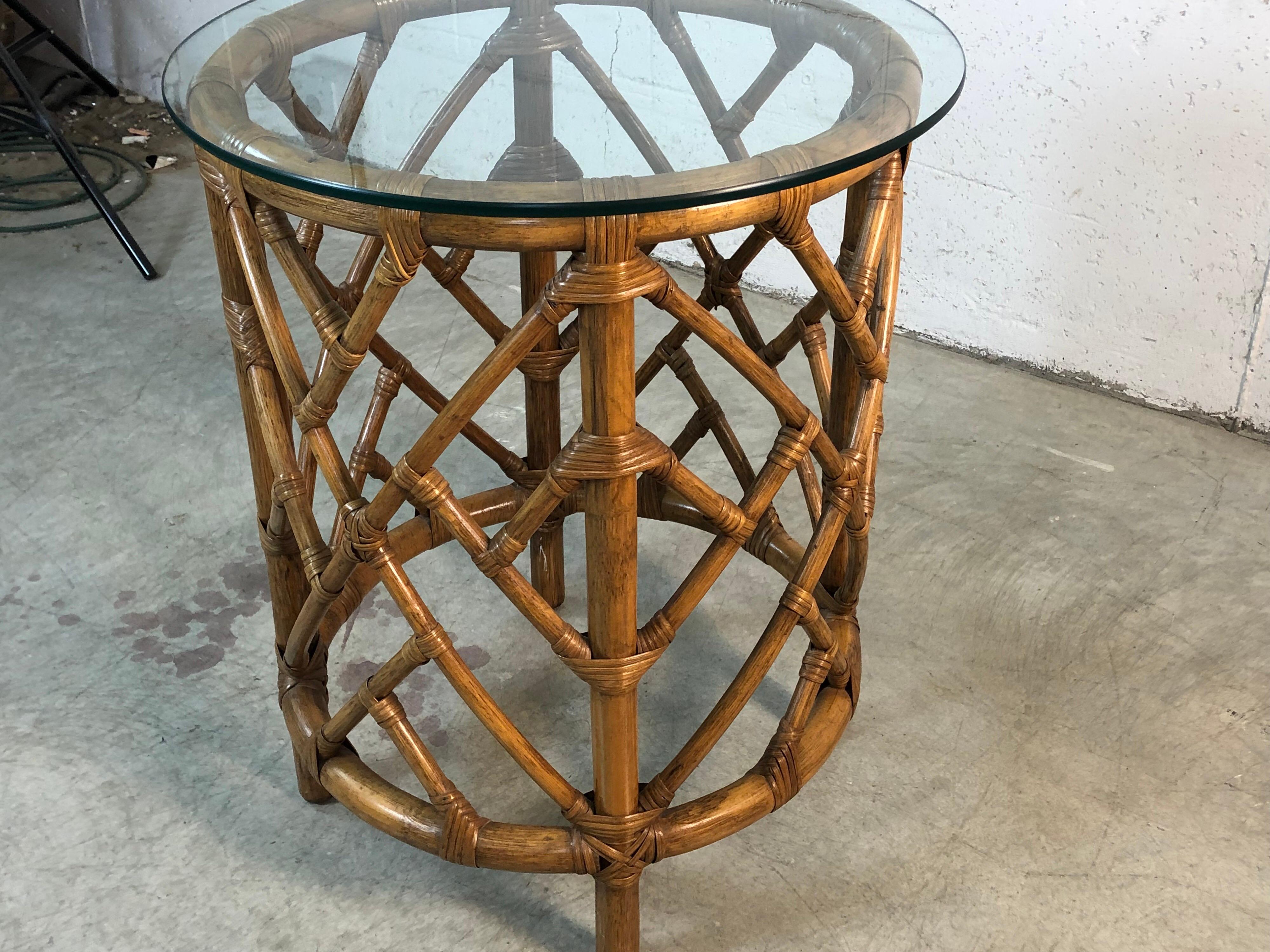 round bamboo coffee table with glass top