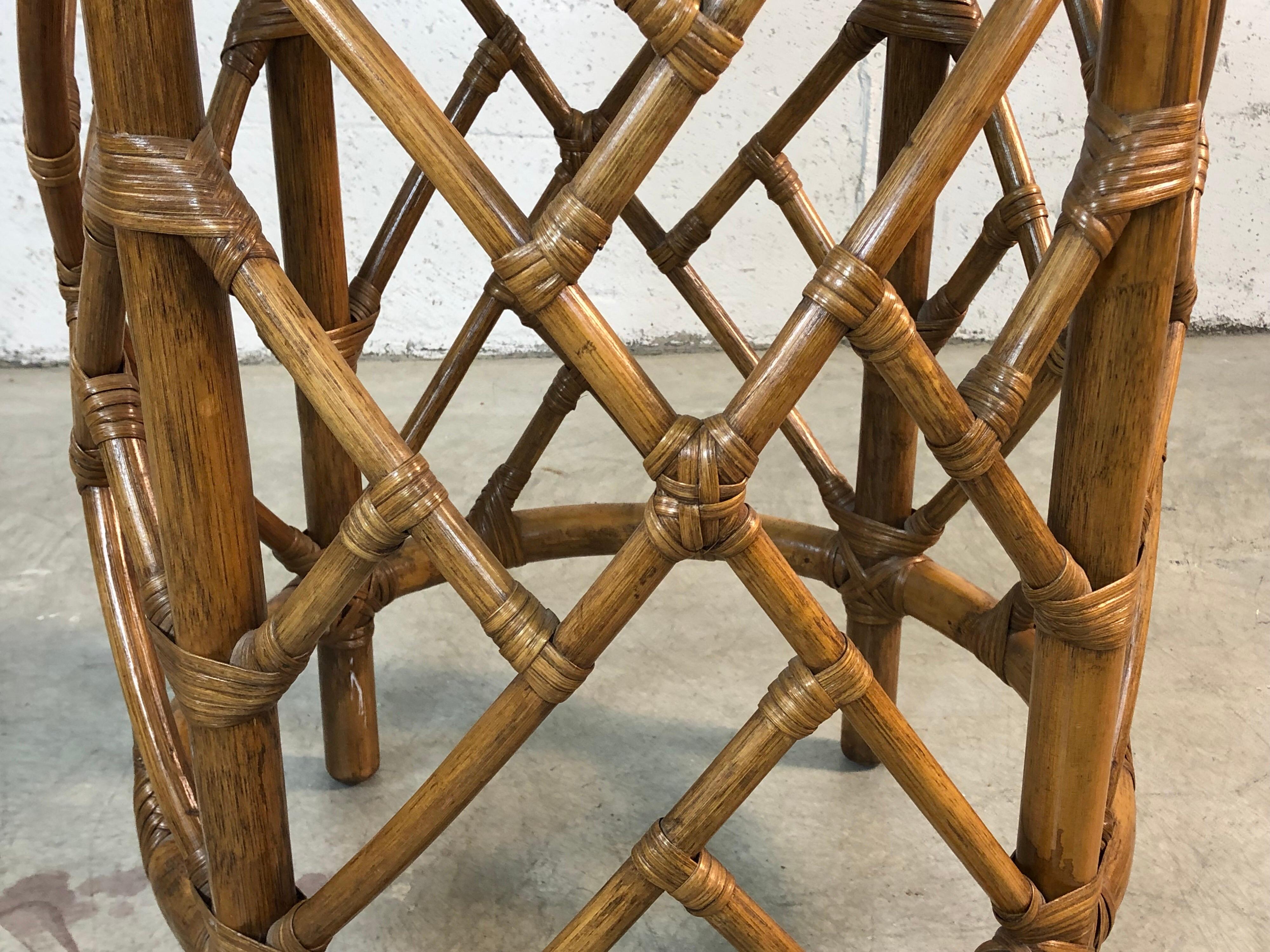 Mid-Century Modern 1960s Round Bamboo Glass Top Side Table