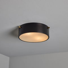 1960s Round Black Metal and Opaline Glass Ceiling Lamp by Bruno Gatta for Stilno