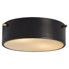1960s Round Black Metal and Opaline Glass Ceiling Lamp by Bruno Gatta for Stilno