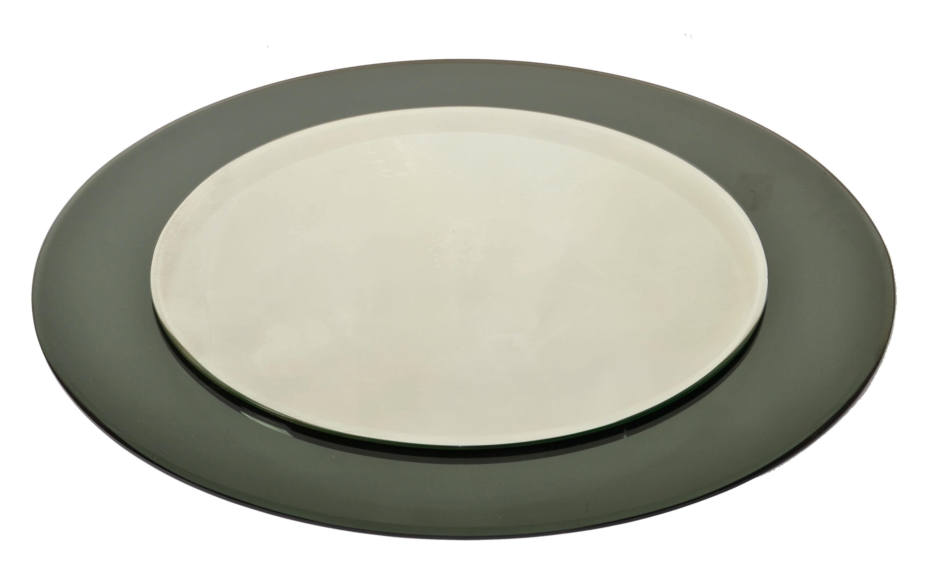 1960s Round Black Tinted Beveled Art Glass Wall Mirror Space Age Antonio Lupi en vente 2