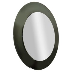 1960s Round Black Tinted Beveled Art Glass Wall Mirror Space Age Antonio Lupi